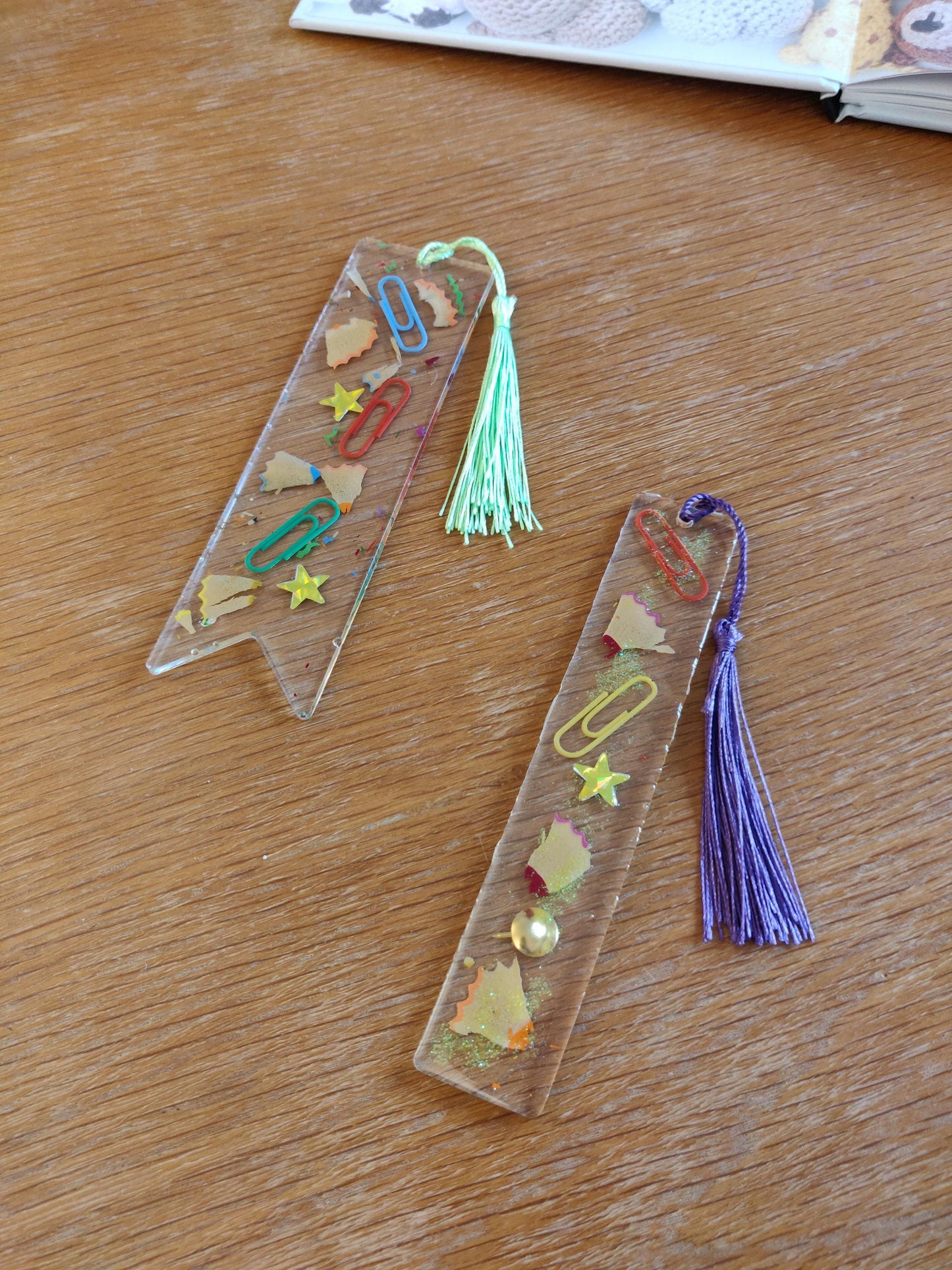 Craft Lover Bookmark, Craft Book Accessories, Resin bookmark with buttons, Ribbon and Tape Measure, Bookmark with Tassel, Crochet Lover Gift
