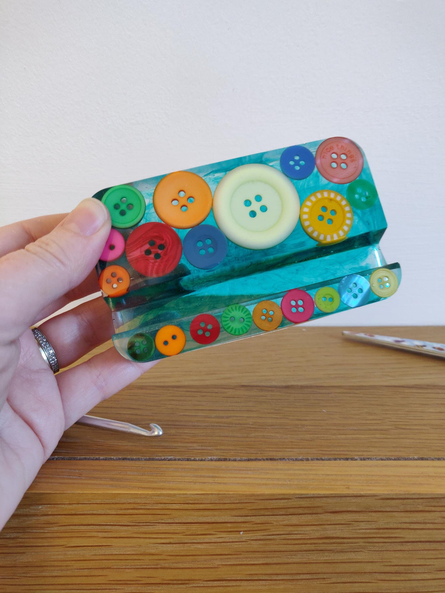 Button Phone Stand, Green Button  Craft Lover Gift, Desk Decor, Crafty Phone Holder, Phone Display, Tablet Stand, New Home, New Job Gift