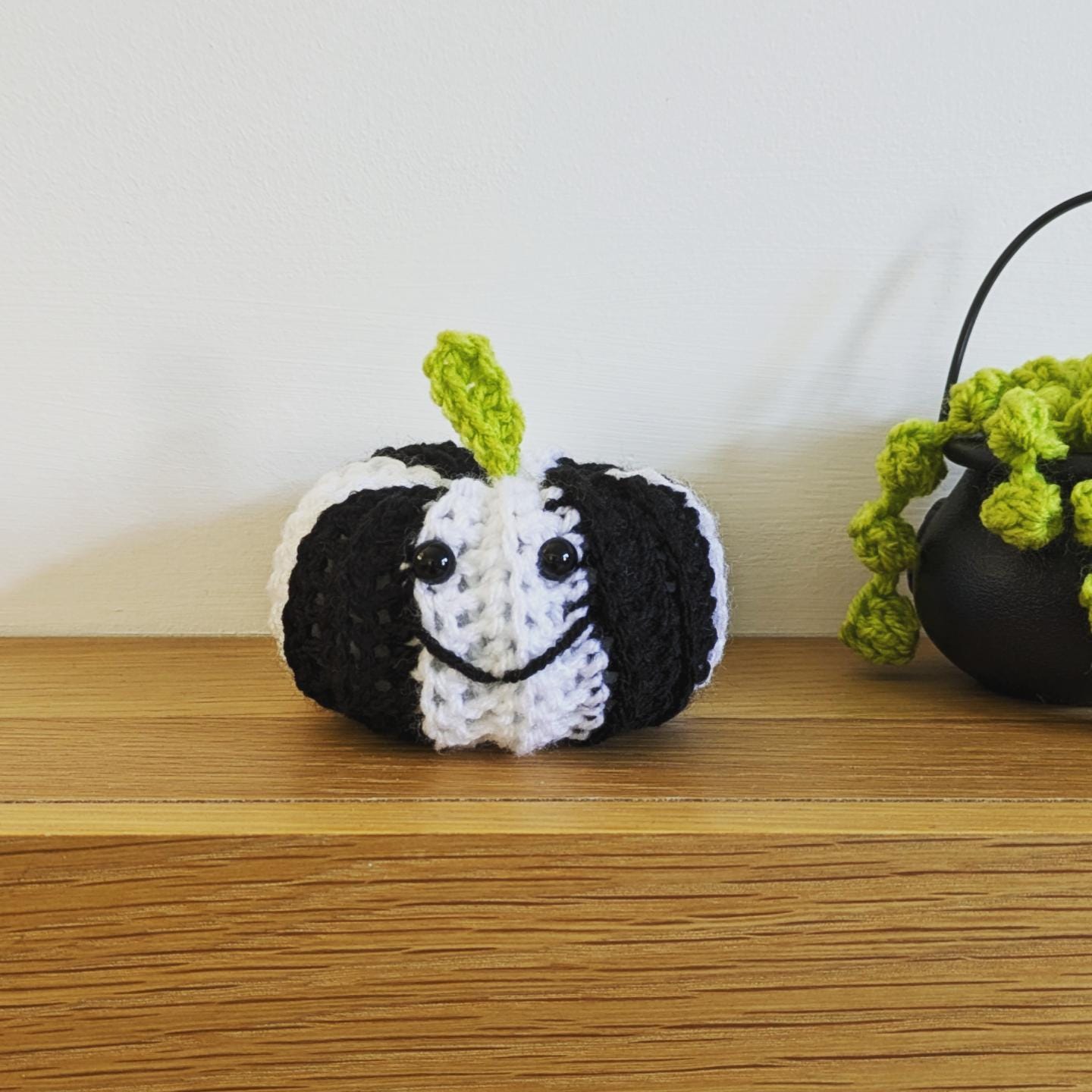 Striped Black and White Pumpkin, Beetlejuice Inspired Halloween Decoration, Gothic Decor, Neon Green Gift, Crochet Pumpkin, Tiered Tray