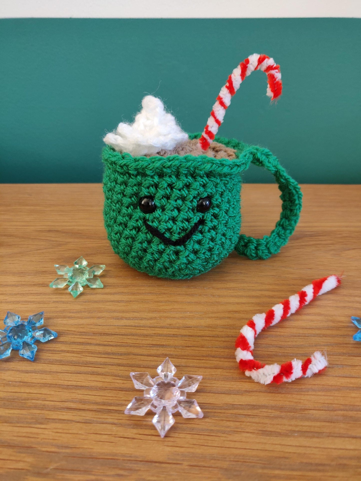 Crochet Hot Chocolate Mug, Hot Cocoa Station Decorations, Christmas Tree Decor, Chocolate Lovers Gift, Christmas Candy Cane Mug Ornament
