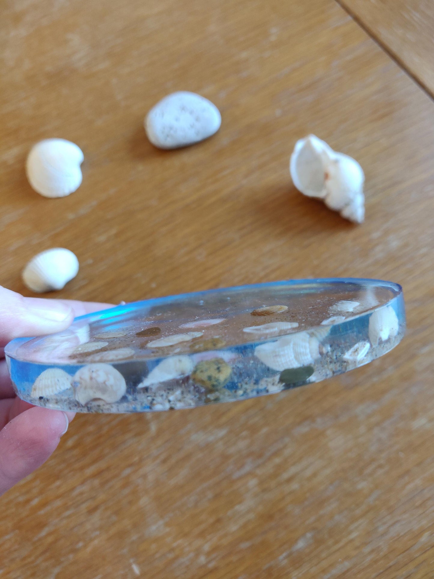 Seashell Resin Coaster for Beach Lovers, Beach House Decor, Ocean Inspired Handmade Coaster with Real Shells and Sand, Mini Shells