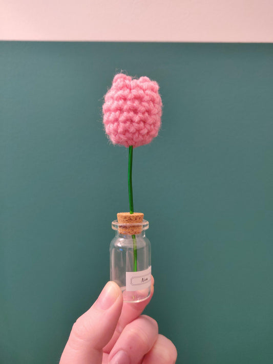 Miniature Flowers in Glass Vase, Crochet Flowers, Customised Vase, Mother's Day Gift, Mum, Nan, Happy Birthday, Mini Cute Gift, Personalised