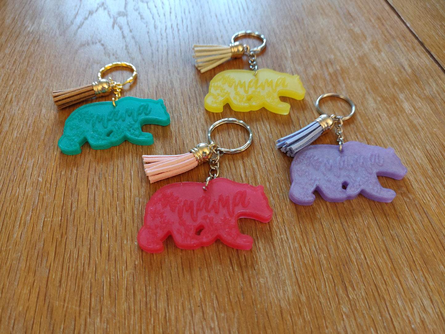 Mama Bear Resin Keyring, Gift for New Mums, Mother's Day Present, Tassel Keychain for Mum, Mom or Mam, Christmas Stocking, Bear Bag Charm