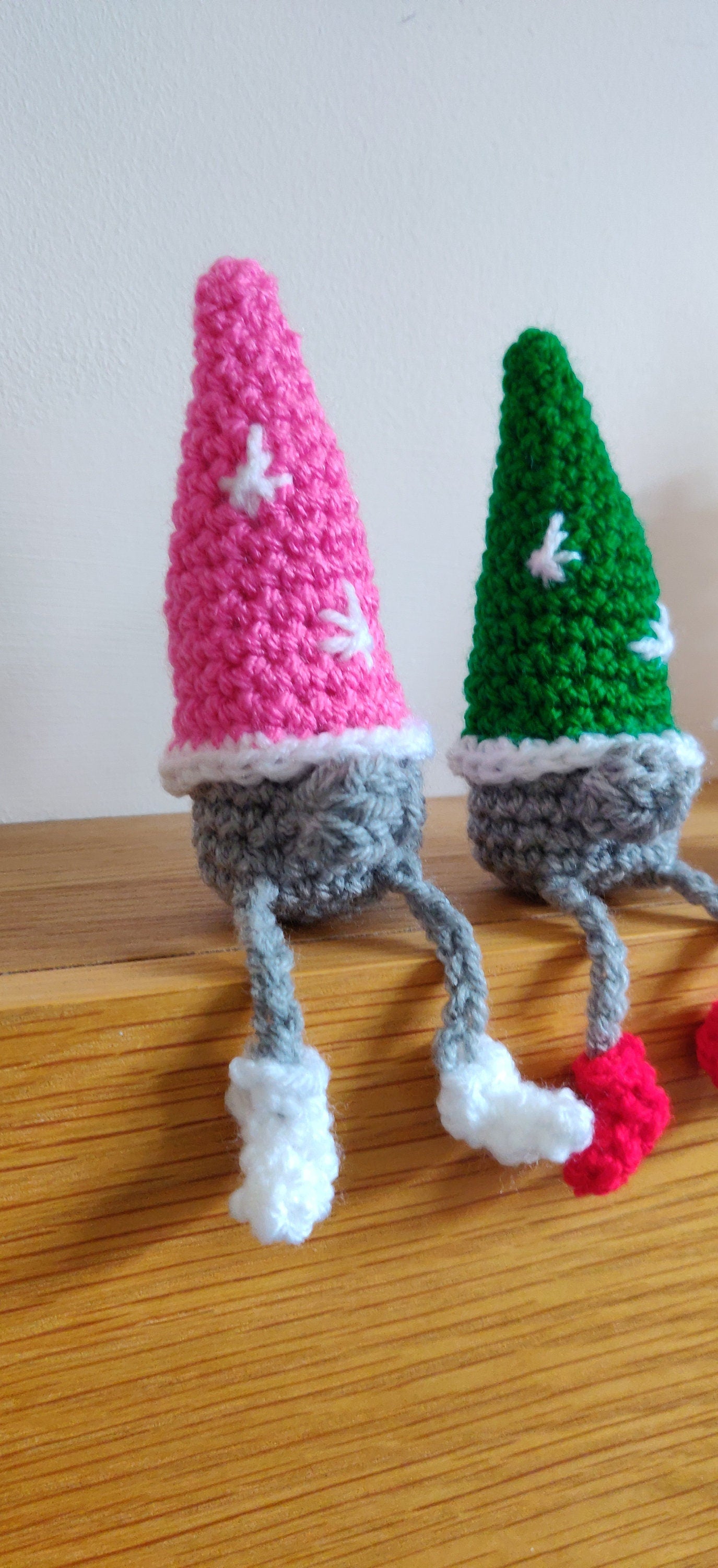 Set of Three Mini Gnomes, Gonk Christmas Decoration, Elf Shelf Sitter, Shelf Buddy, Gnome Figurine, Pink Gnome Gift, Red and Green Gonk