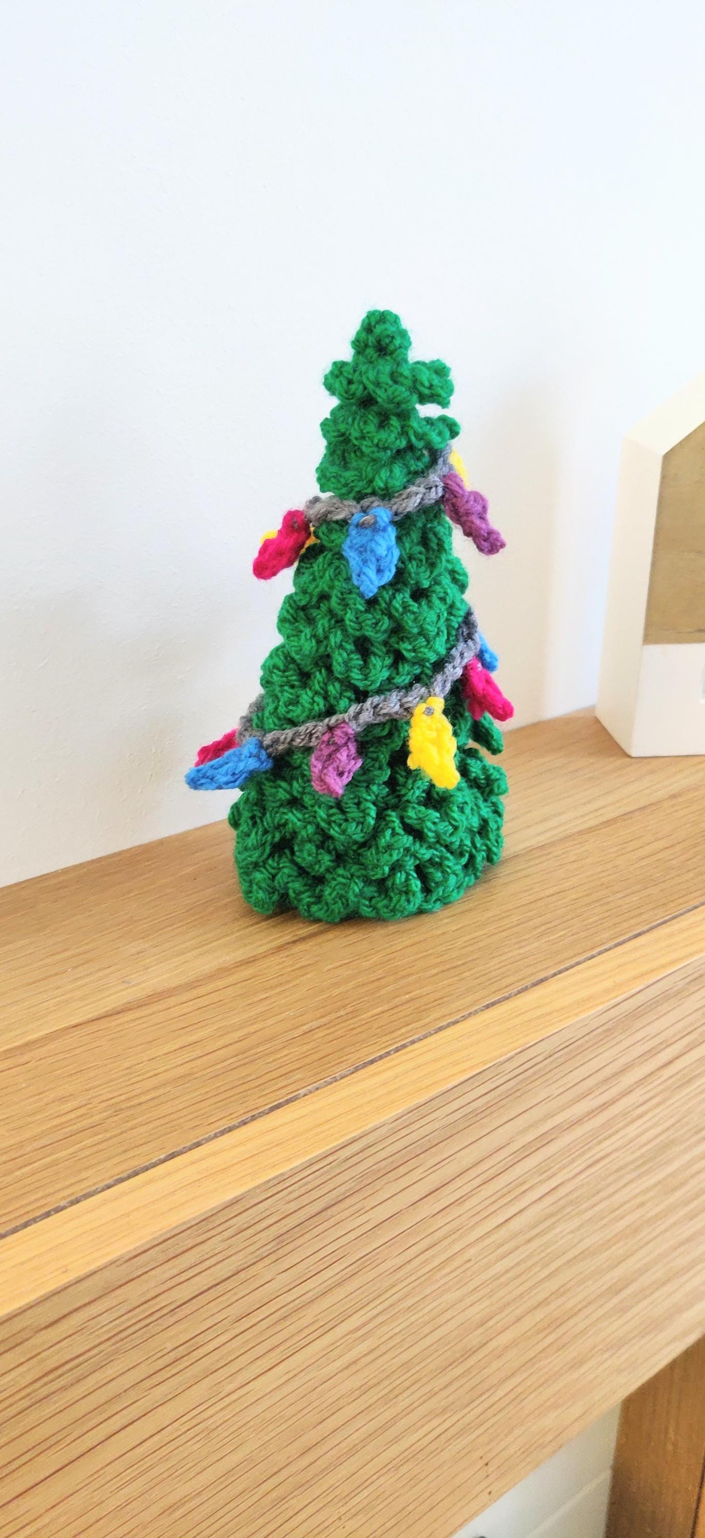 Crochet Christmas Tree Ornament: Mini Green Fir with Rainbow Lights