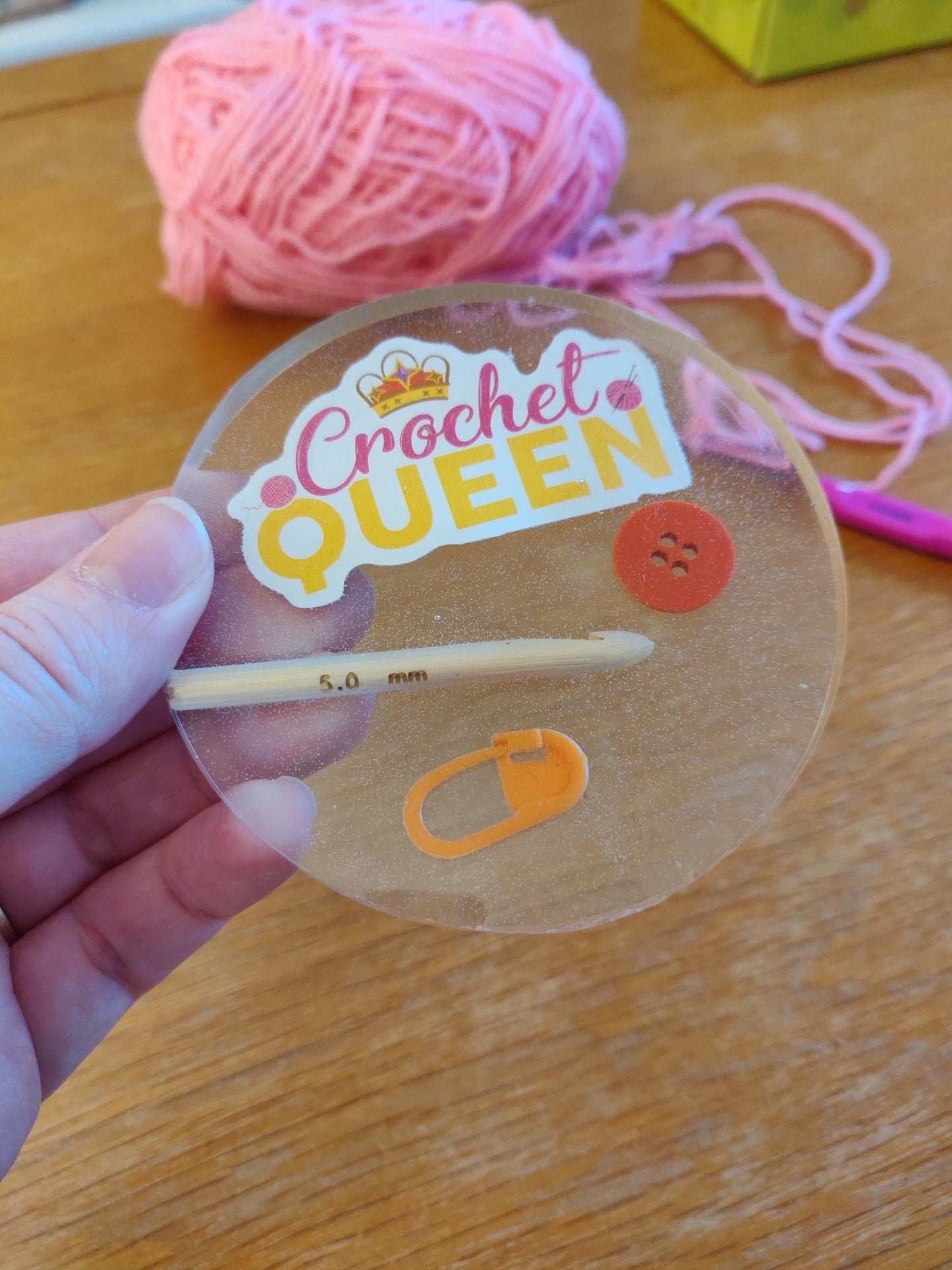 Craft Lover Coaster, 'Crochet Queen', Craft Room Decor, Resin Paperweight, Unique Fun Gift, Knitting, Embroidery, Crochet Lover Gift