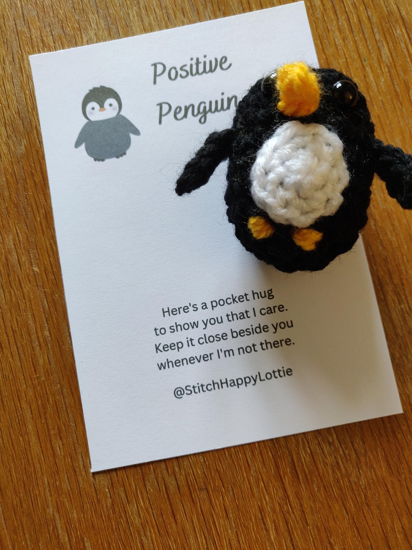 Positive Penguin Pocket Hug, Penguin Lover Gift, Mini Crochet Penguin Pet, Fun Gift For Friend, Exam Good Luck, School Pocket Token, Anxiety