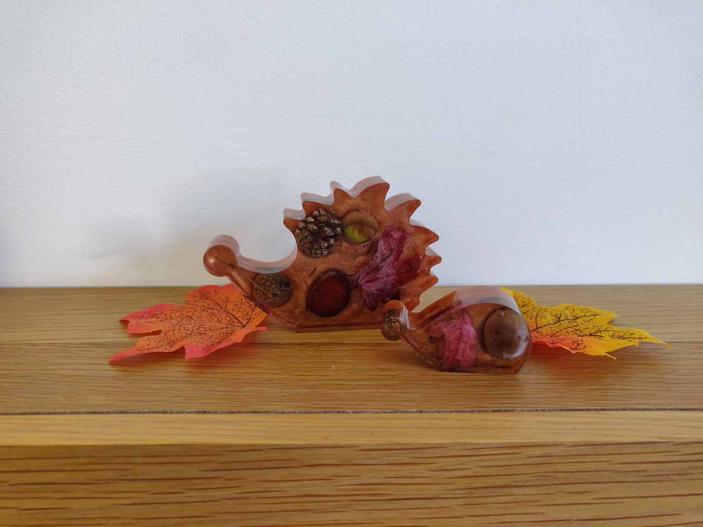 Resin Hedgehog Ornament Set: Autumn Home Decor, Handmade Hoglet Art