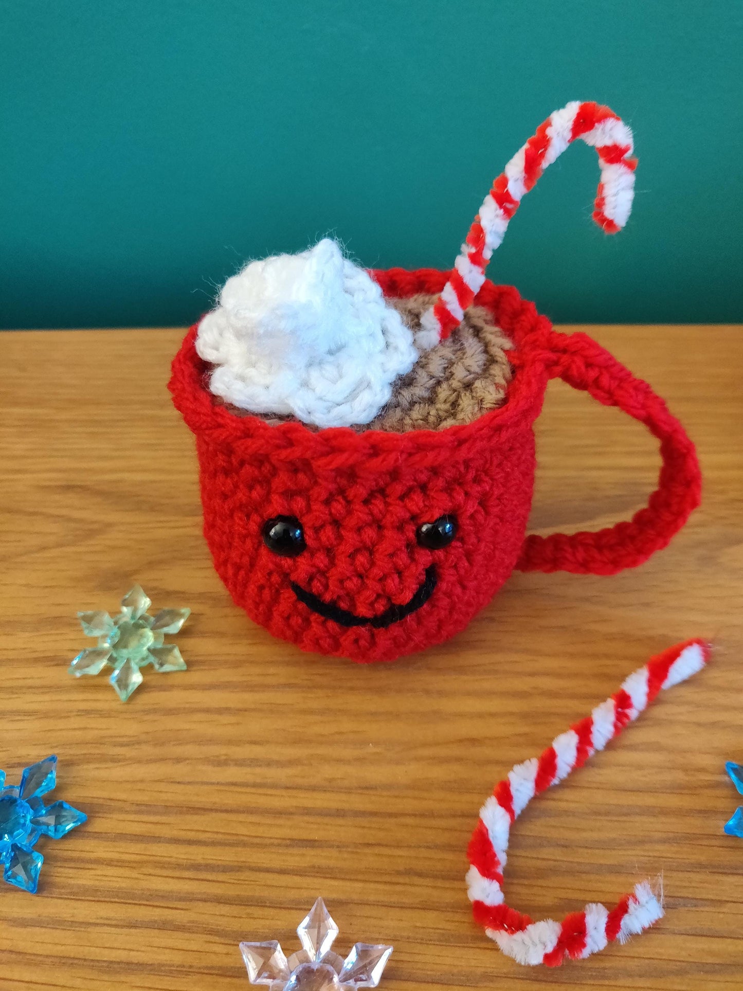 Crochet Hot Chocolate Mug, Hot Cocoa Station Decorations, Christmas Tree Decor, Chocolate Lovers Gift, Christmas Shelf Sitter Mug Ornament