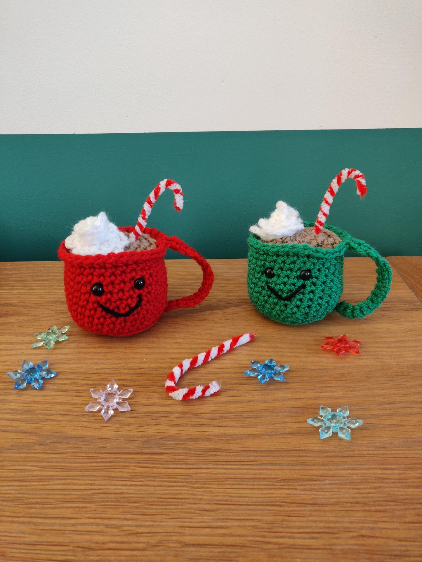 Crochet Hot Chocolate Mug, Hot Cocoa Station Decorations, Christmas Tree Decor, Chocolate Lovers Gift, Christmas Candy Cane Mug Ornament
