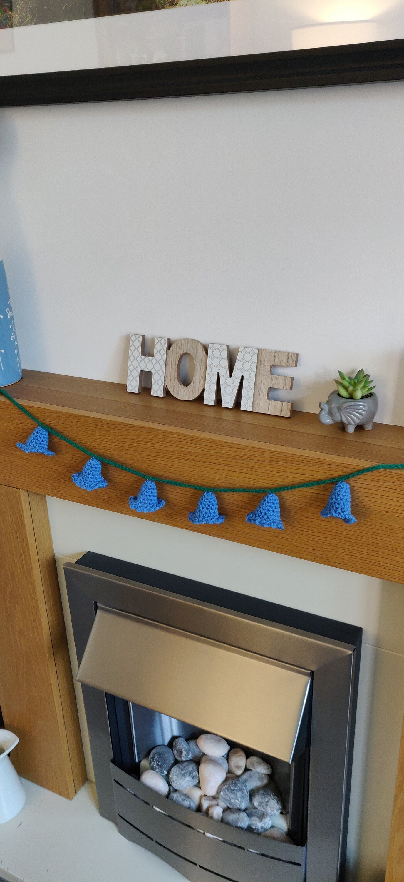 Bluebelle Flower Garland, Spring Flower Bunting, Blue Home Decor, Crochet Flower Ornament, Bluebell Gift, Mother's Day Gift, Easter Decor