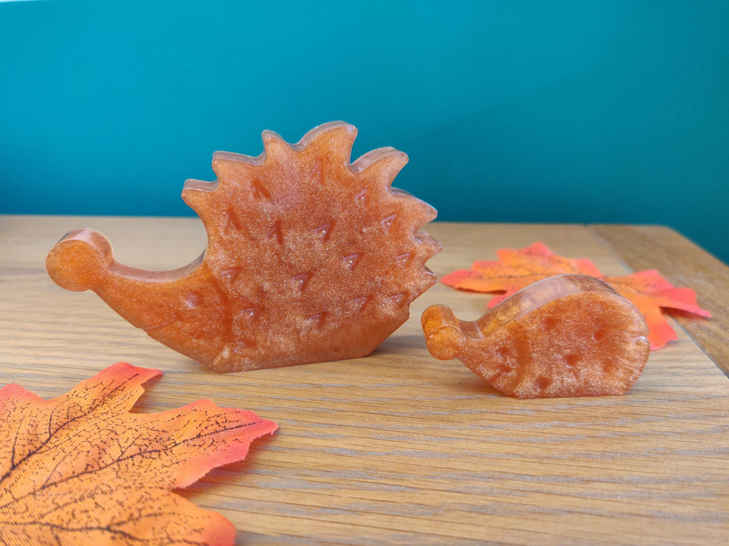 Resin Hedgehog Ornament Set: Autumn Home Decor, Handmade Hoglet Art