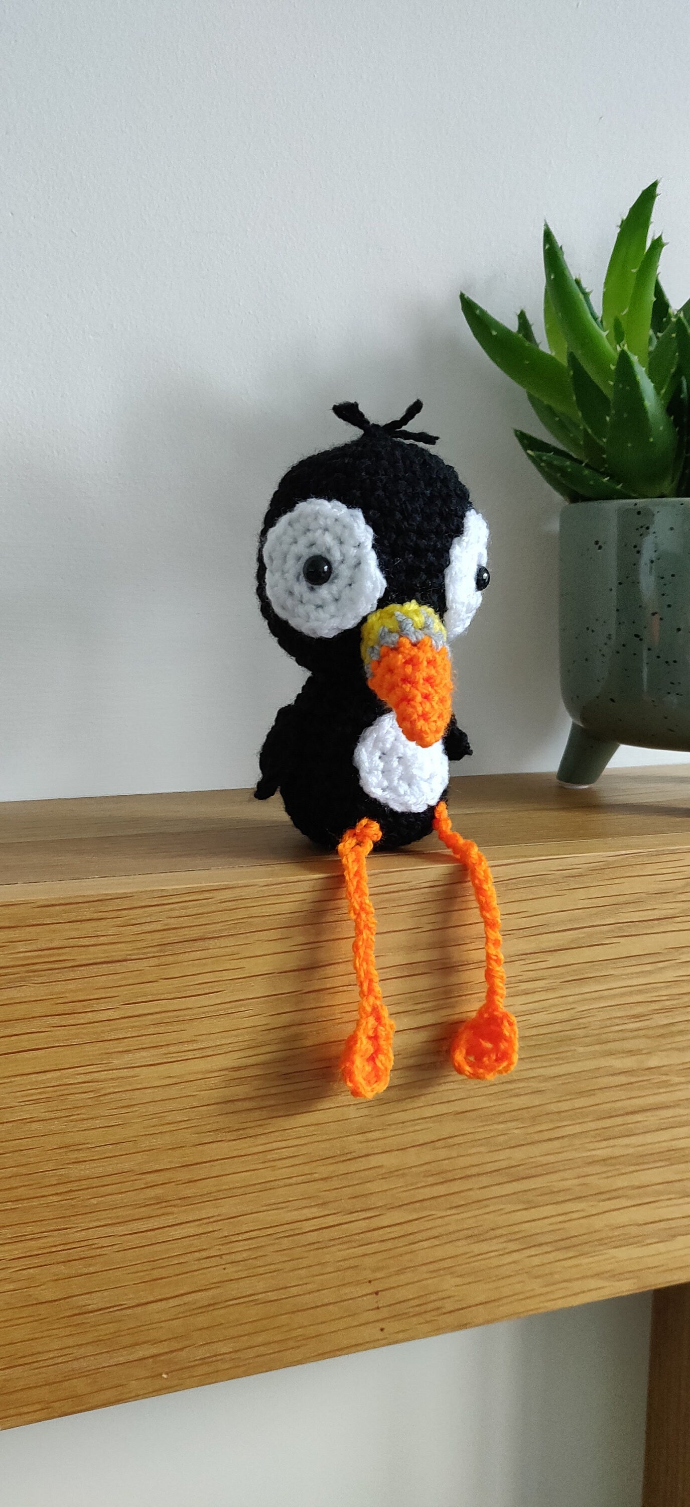 Crochet Puffin Shelf Sitter, Puffin Ornament, Figurine, Black and White Bird Decoration, Puffin Gift, Shelf Buddy, Puffin Plush