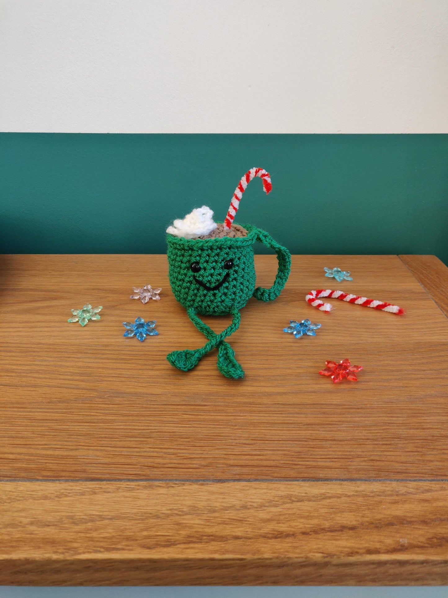 Crochet Hot Chocolate Mug, Hot Cocoa Station Decorations, Christmas Tree Decor, Chocolate Lovers Gift, Christmas Candy Cane Mug Ornament
