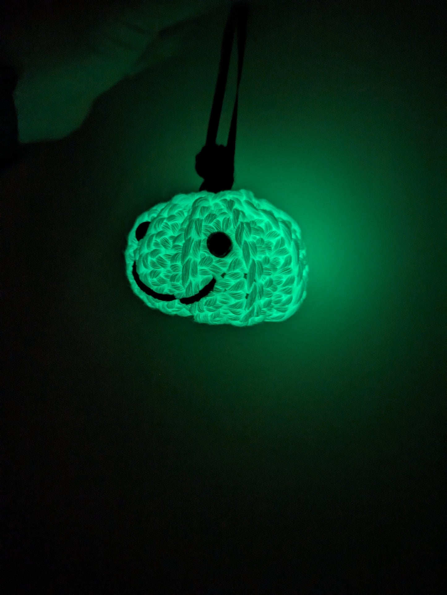 Glow in the Dark Mini Pumpkin with Face, Smiley White Pumpkin, Crochet Ornament, Halloween Decor, Autumn, Fall, Hanging Pumpkin Tree Decor