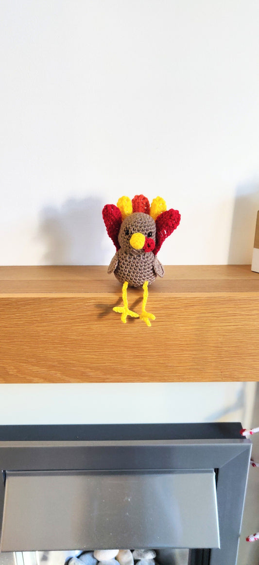 Thanksgiving Turkey Decoration Gift, Turkey Figurine, Shelf Sitter, Table Decor, Turkey Day Keepsake, Tiered Tray, Crochet Turkey Ornament
