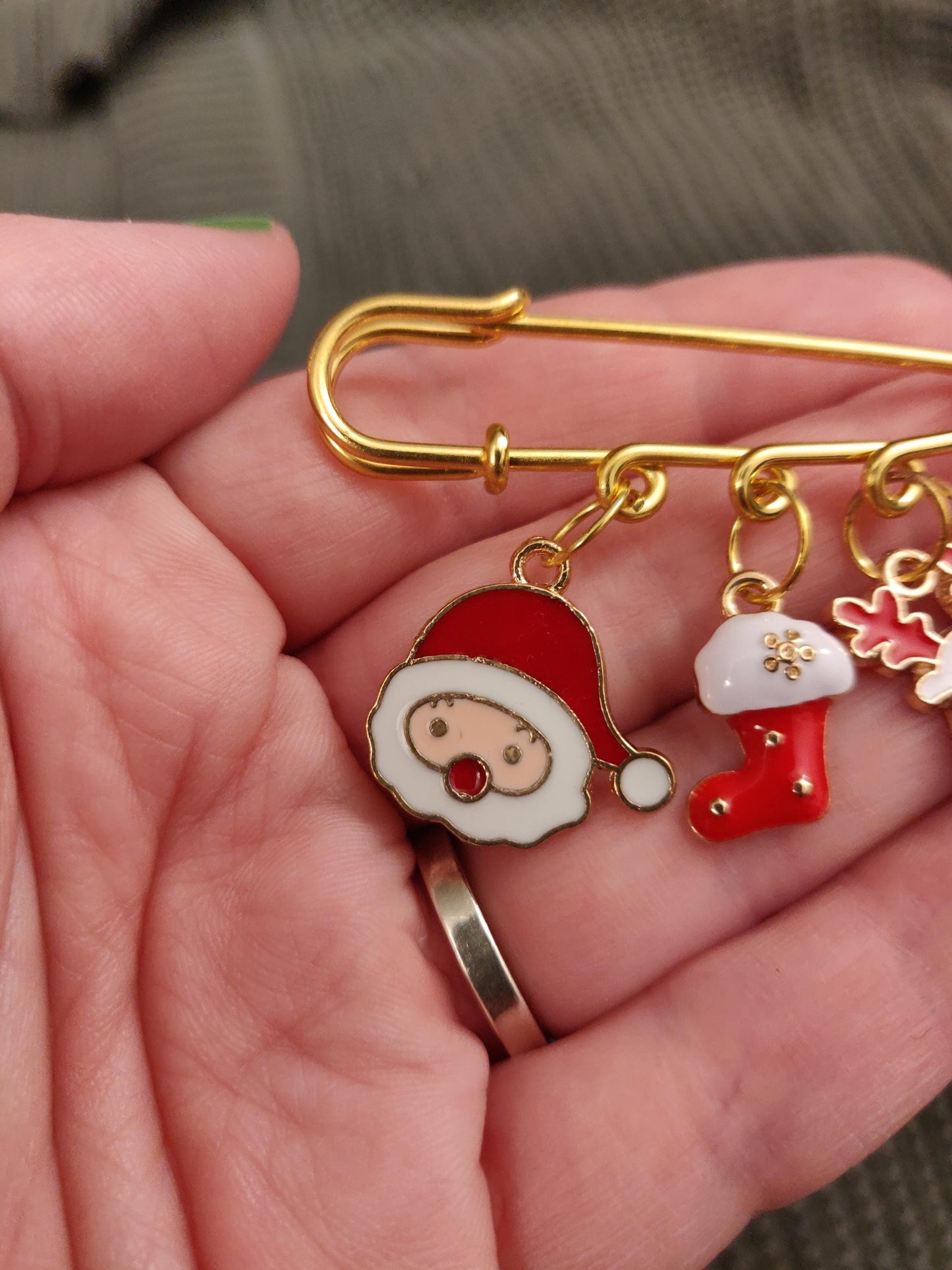 Christmas Brooch, Silver Charm Pin, Gold Santa Badge, Festive Pin, Stocking Filler, Secret Santa, Kilt Pin, Scarf, Snowman Coat Pin
