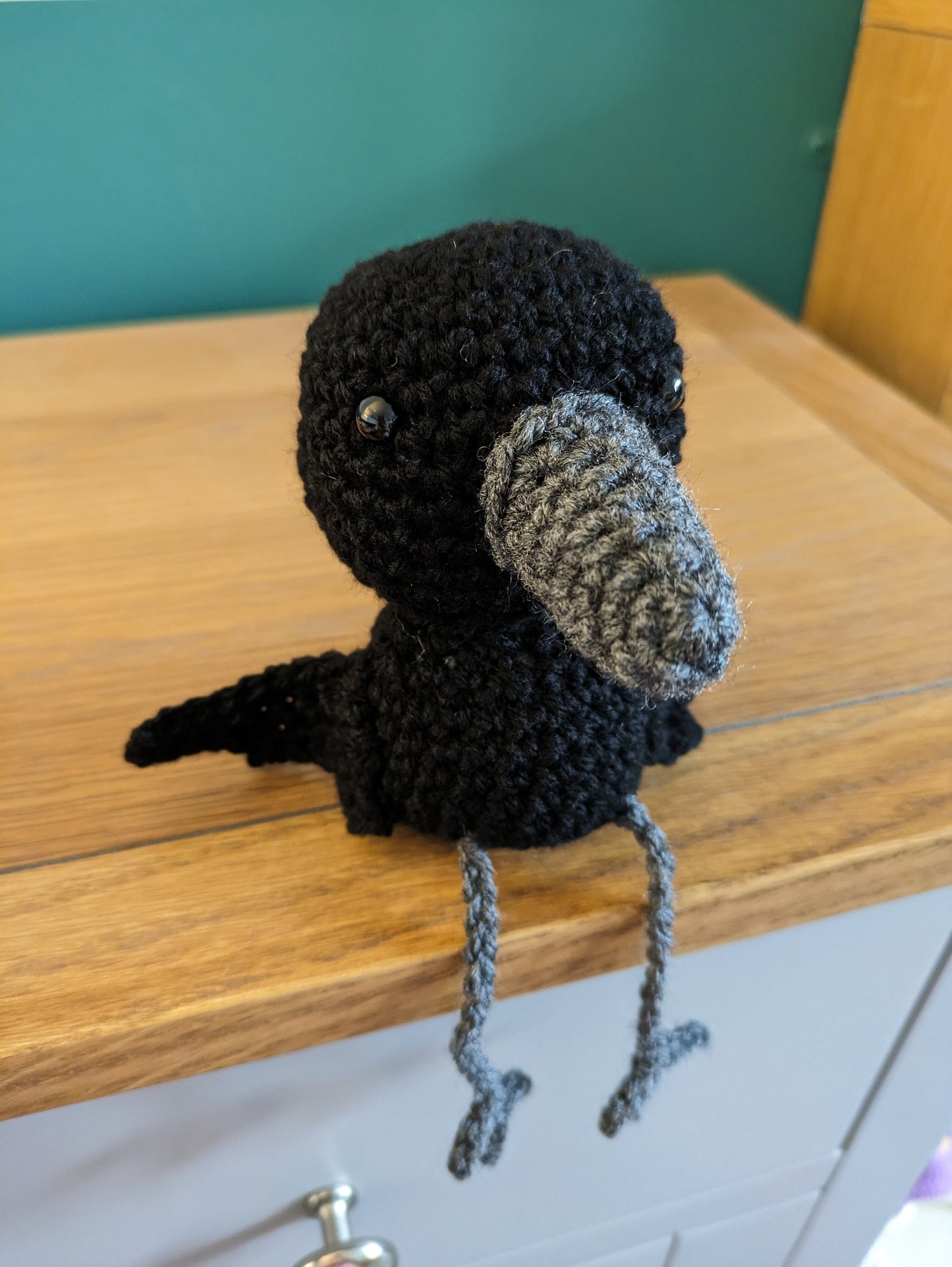 Crochet Raven Figurine, Crow Ornament, Halloween Decoration, Jackdaw Bird, Gothic Birthday Gift, Black Bird, Home Decor