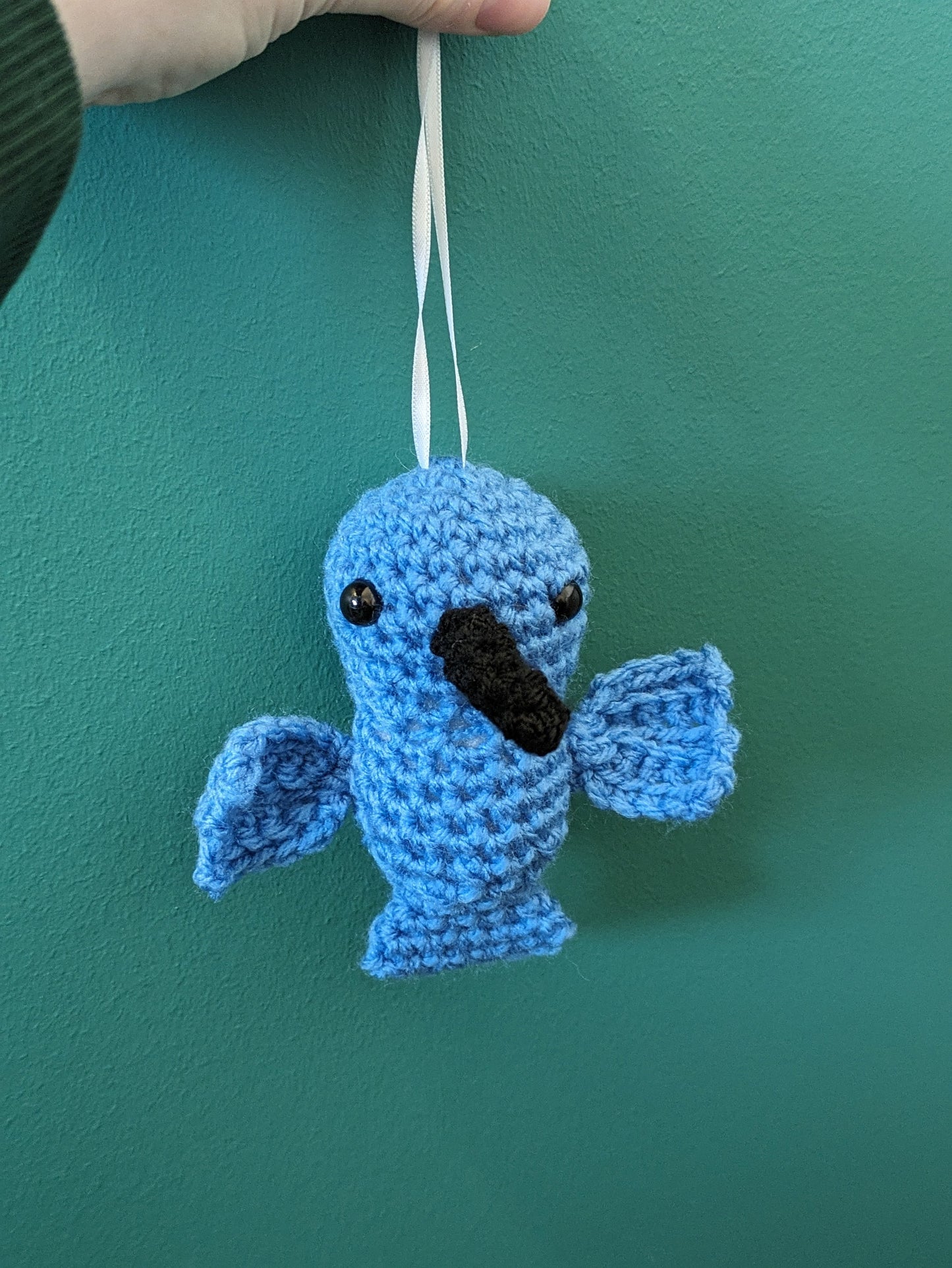 Crochet Hummingbird Car Mirror Ornament: Blue Bird Hanging Decoration