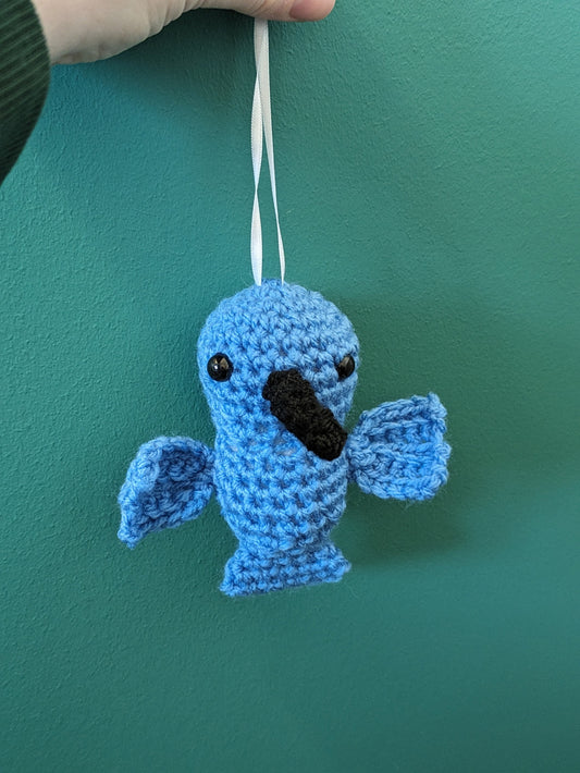 Crochet Hummingbird Car Mirror Ornament: Blue Bird Hanging Decoration