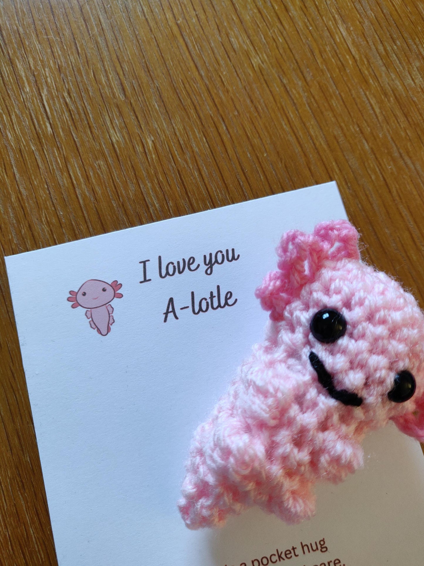 I Love you Alotle, Pocket Hug Token, Positive Gift Card, Crochet Axolotl, Mini Axolotl Gift, Birthday Present, Anniversary Fun Card, Anxiety