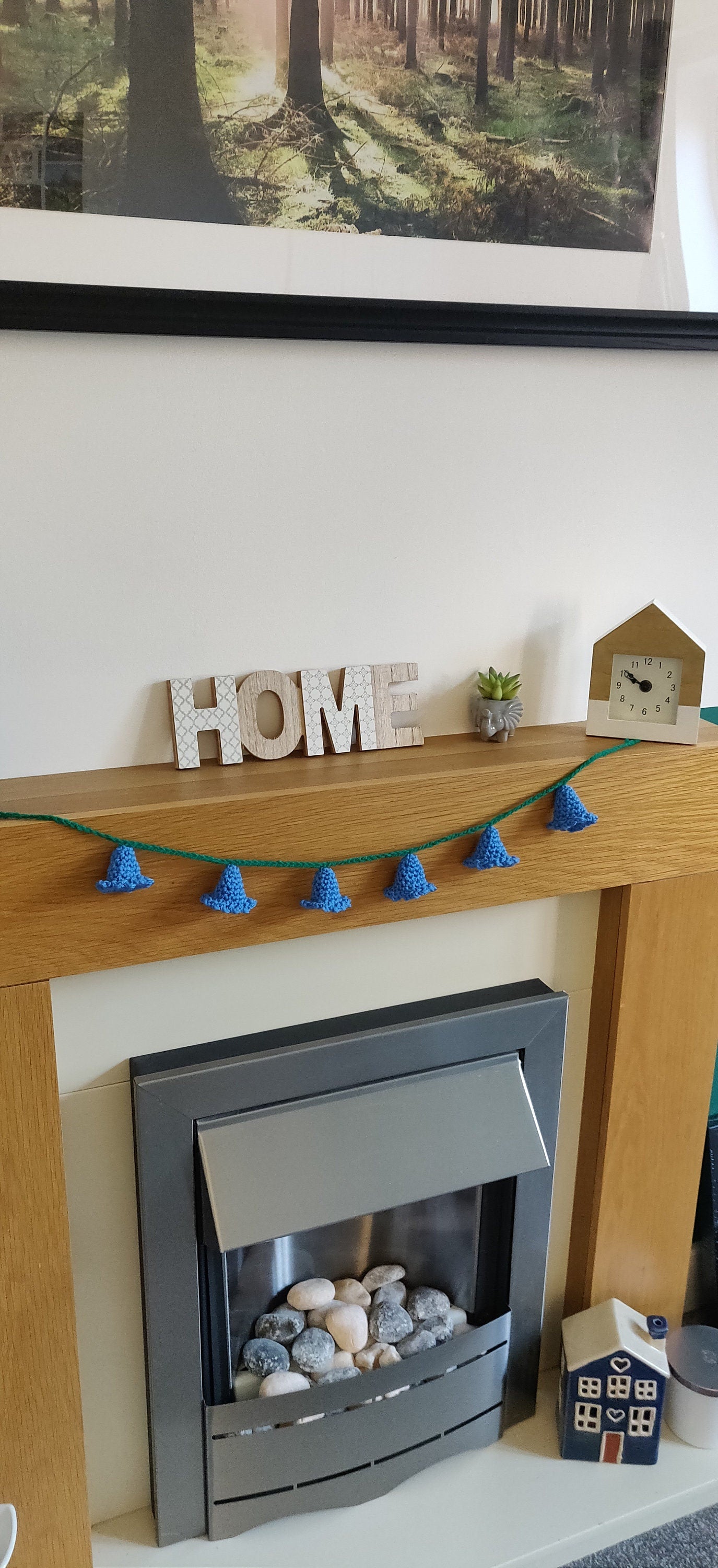 Bluebelle Flower Garland, Spring Flower Bunting, Blue Home Decor, Crochet Flower Ornament, Bluebell Gift, Mother's Day Gift, Easter Decor
