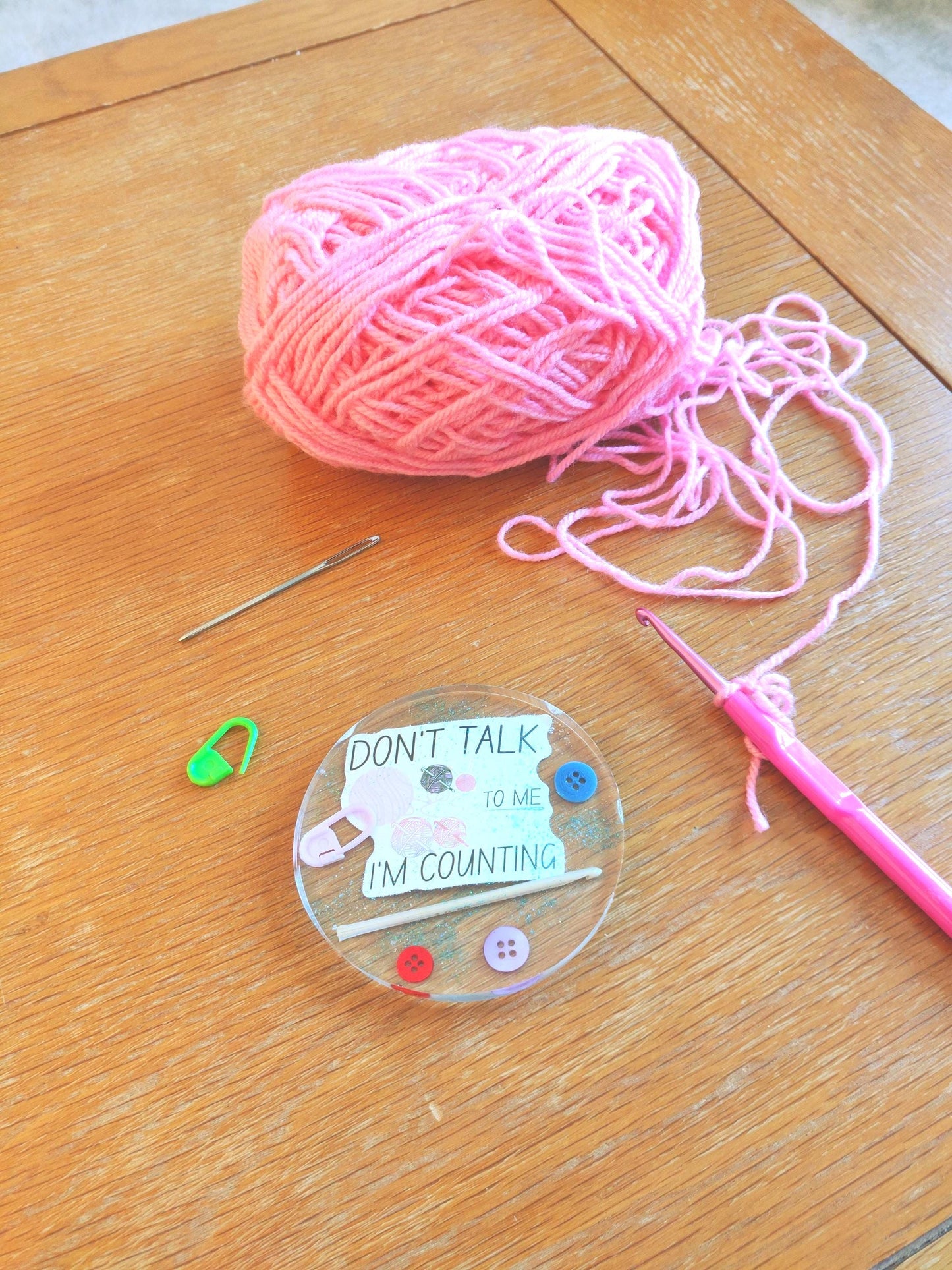 Crochet Lover Coaster, 'Crochet Queen', Craft Room Decor, Resin Paperweight, Unique Fun Gift for Crocheter, Knitting, Embroidery