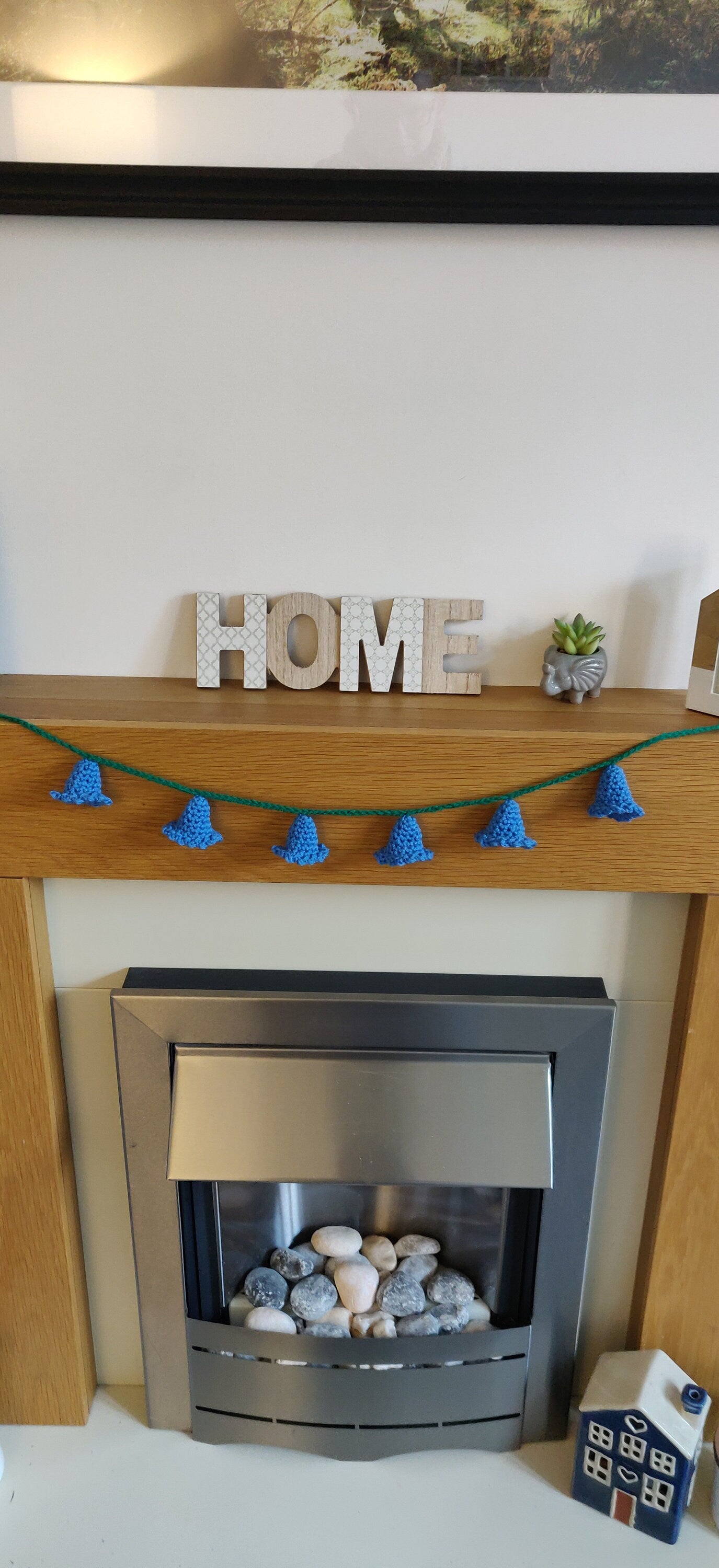 Bluebelle Flower Garland, Spring Flower Bunting, Blue Home Decor, Crochet Flower Ornament, Bluebell Gift, Mother's Day Gift, Easter Decor