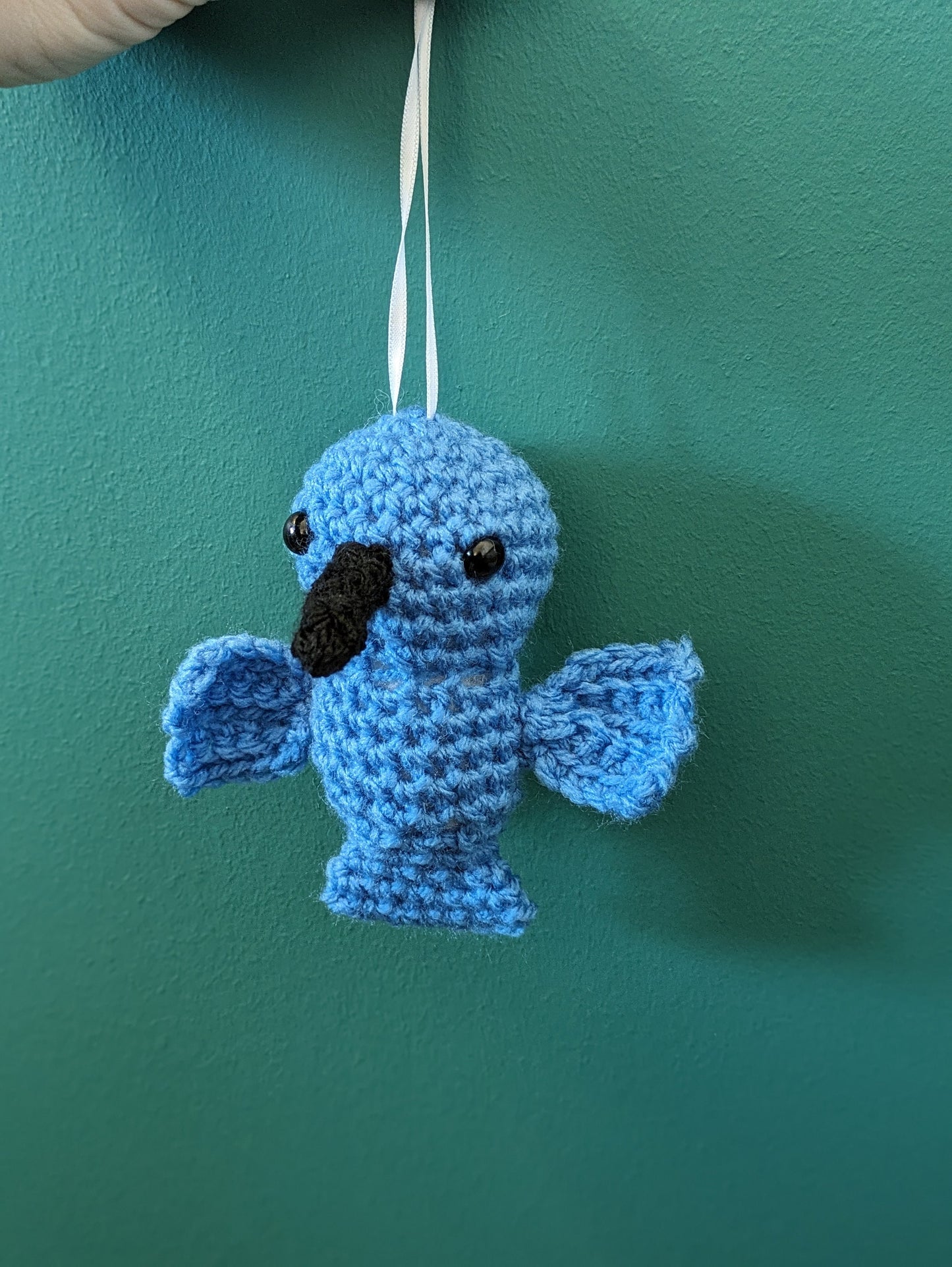Crochet Hummingbird Car Mirror Ornament: Blue Bird Hanging Decoration
