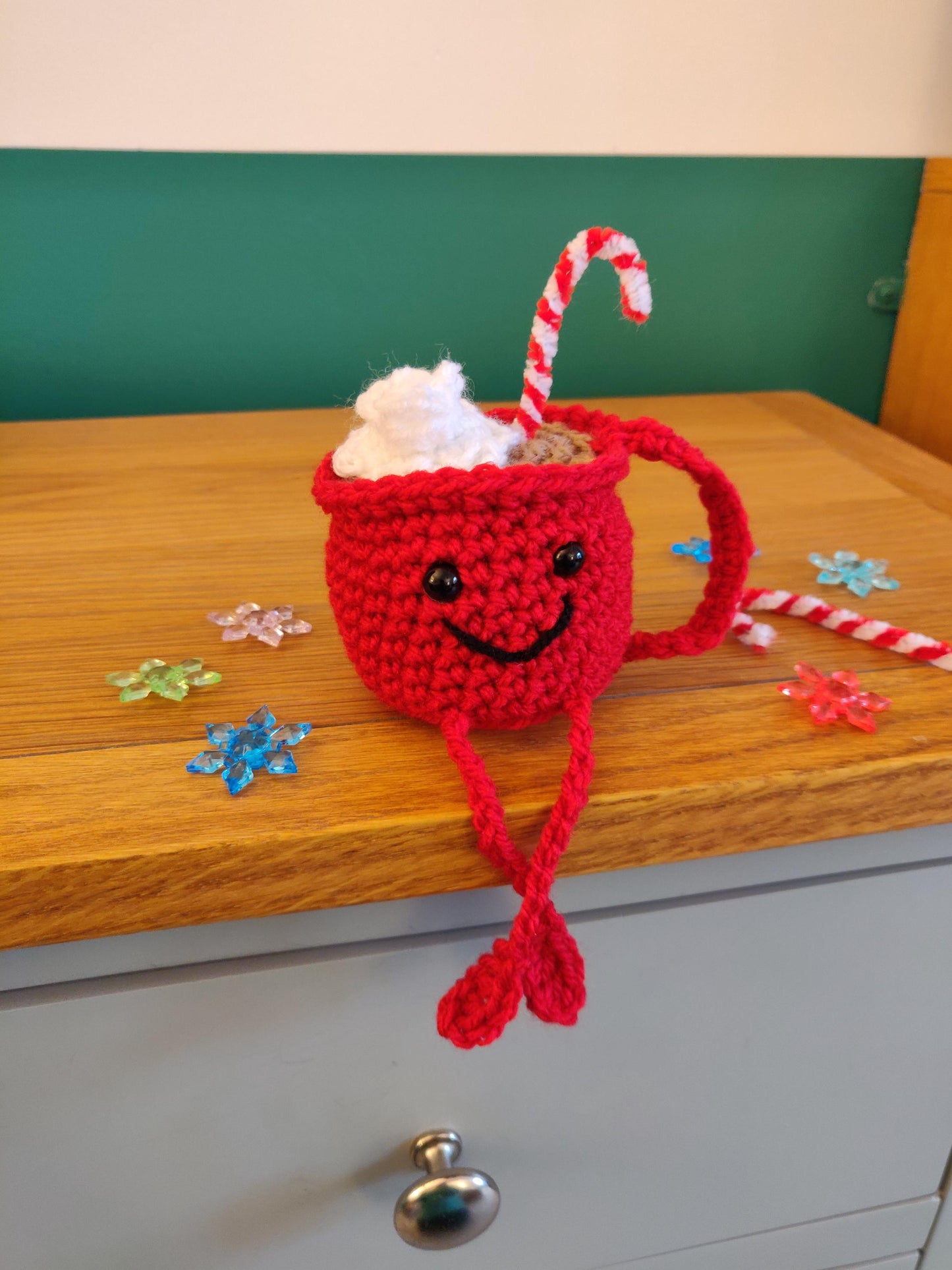 Crochet Hot Chocolate Mug, Hot Cocoa Station Decorations, Christmas Tree Decor, Chocolate Lovers Gift, Christmas Shelf Sitter Mug Ornament