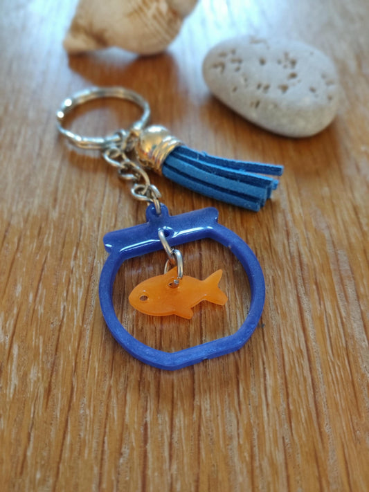 Goldfish Bowl Keychain, Fishing Gift for Men, Koy Carp Lover, Swimming Fish Keyring, Keyring with Tassel, Fun, Unique Bag Charm, Pet Fish