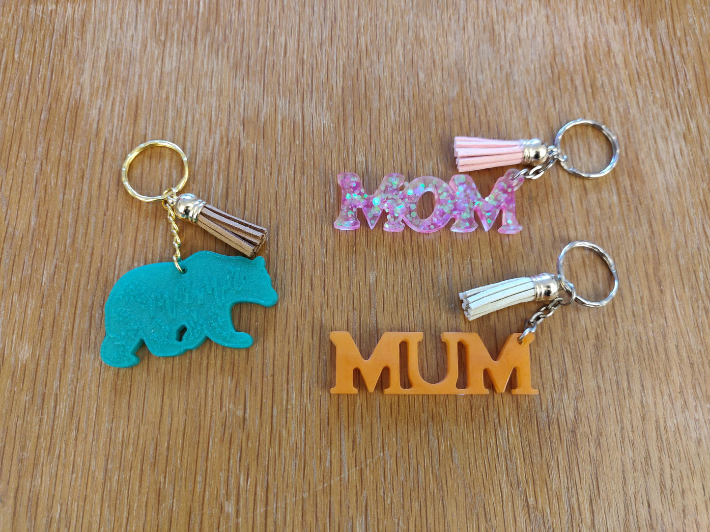 Mama Bear Resin Keyring, Gift for New Mums, Mother's Day Present, Tassel Keychain for Mum, Mom or Mam, Christmas Stocking, Bear Bag Charm