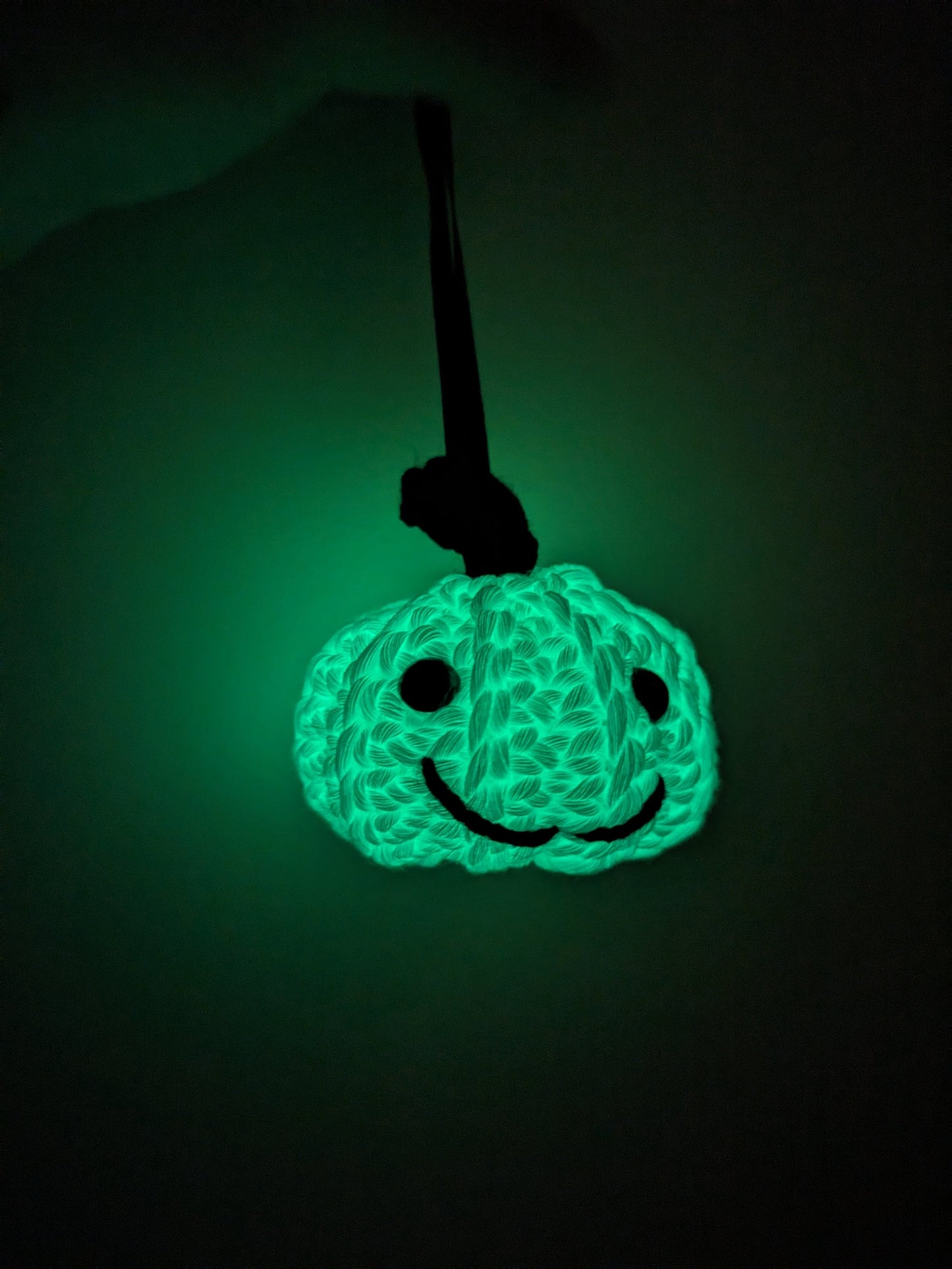 Glow in the Dark Mini Pumpkin with Face, Smiley White Pumpkin, Crochet Ornament, Halloween Decor, Autumn, Fall, Hanging Pumpkin Tree Decor