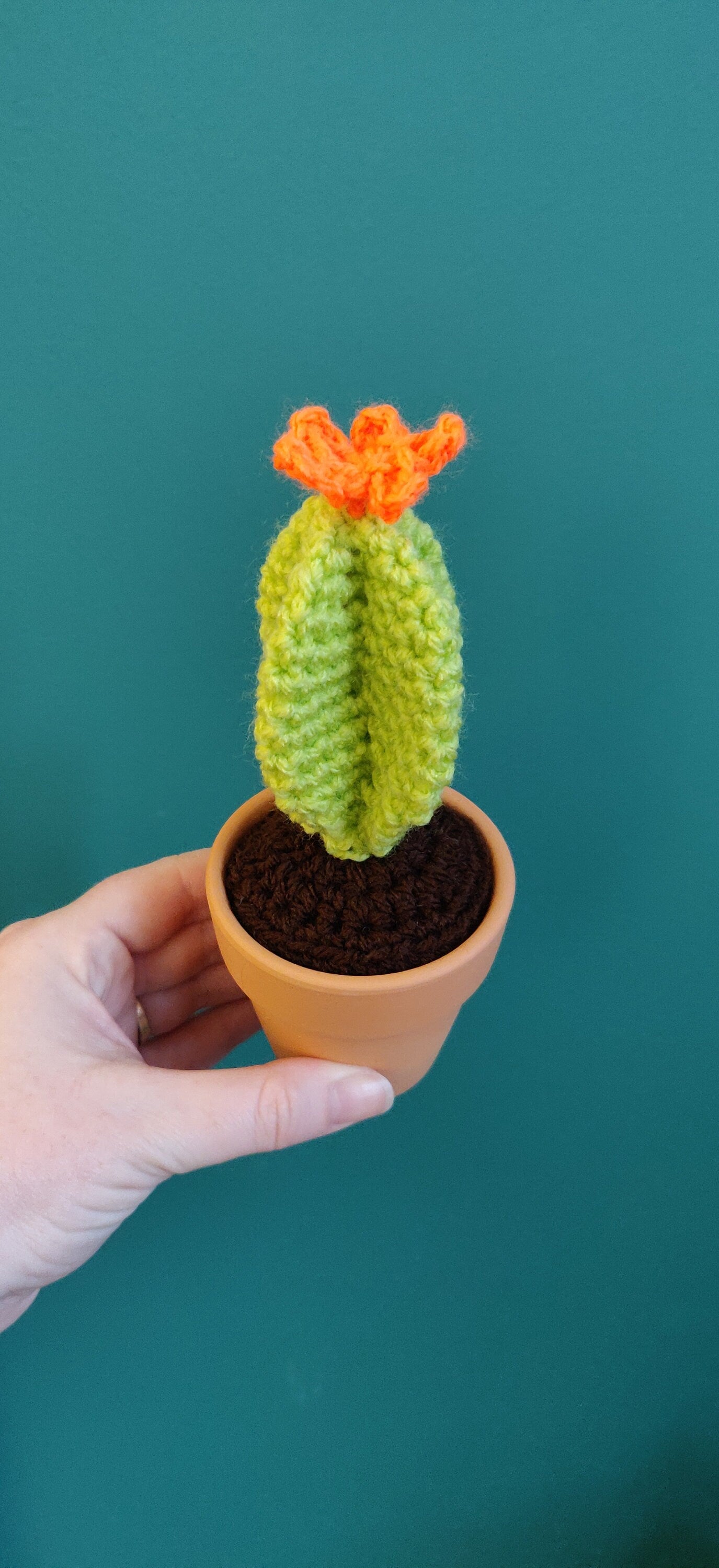 Mini Crochet Cactus, House Plant, Artificial Cacti, Birthday Gift, Retirement Gift, Desk Buddy, Office Decor, Orange Flower, Terracotta Pot