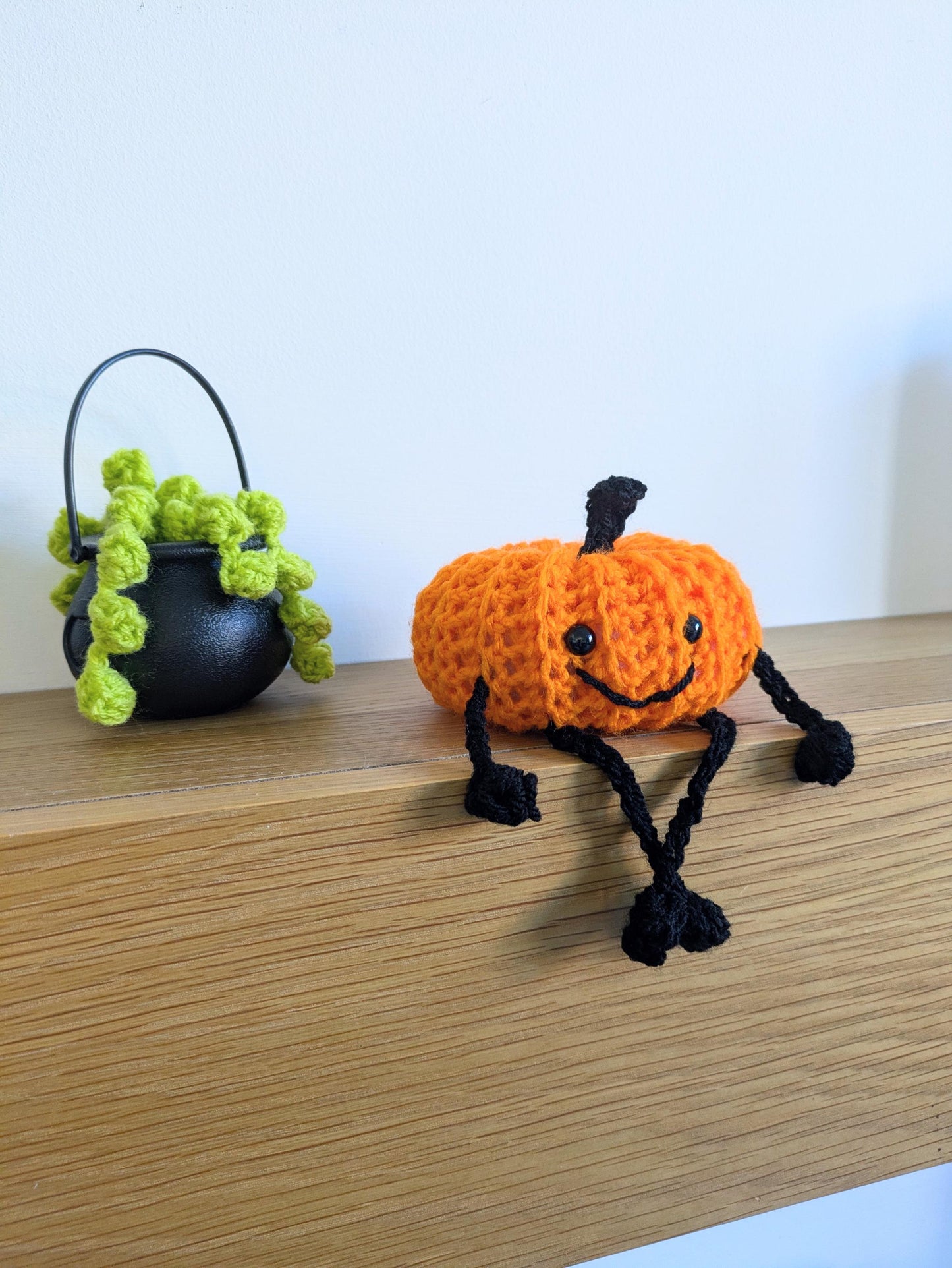 Smiley Pumpkin, Halloween Decorations, Crochet Pumpkin with Long Legs, Shelf Sitter, Buddy, Autumn, Fall Pumpkin Decor, Quirky, Fun Gift