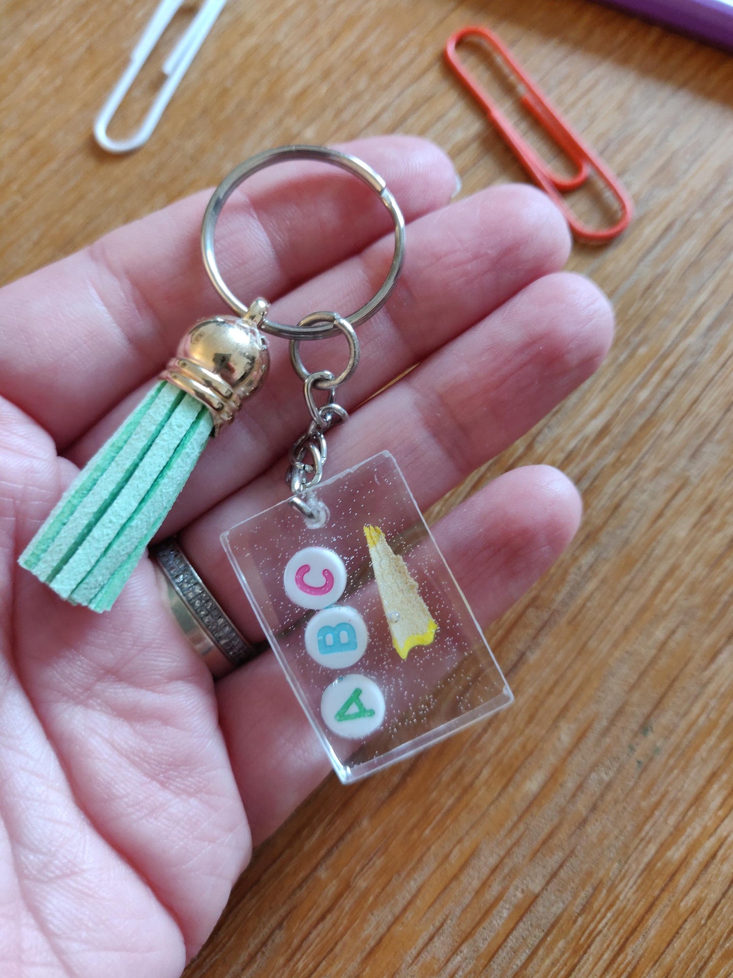 Teacher Keychain Gift, ABC gift for TA, Nursery Worker or Childminder, Resin Keyring with Beads, Teacher Bag Charm, Fun, Unique Gift