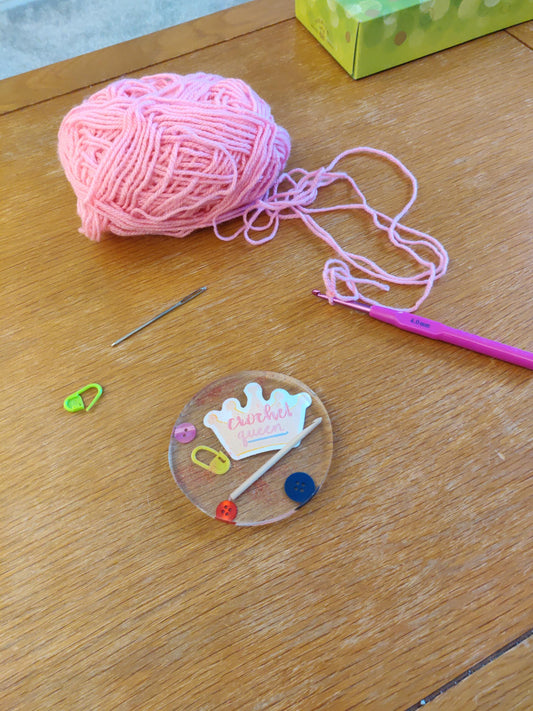 Crochet Lover Coaster, 'Crochet Queen', Craft Room Decor, Resin Paperweight, Unique Fun Gift for Crocheter, Knitting, Embroidery