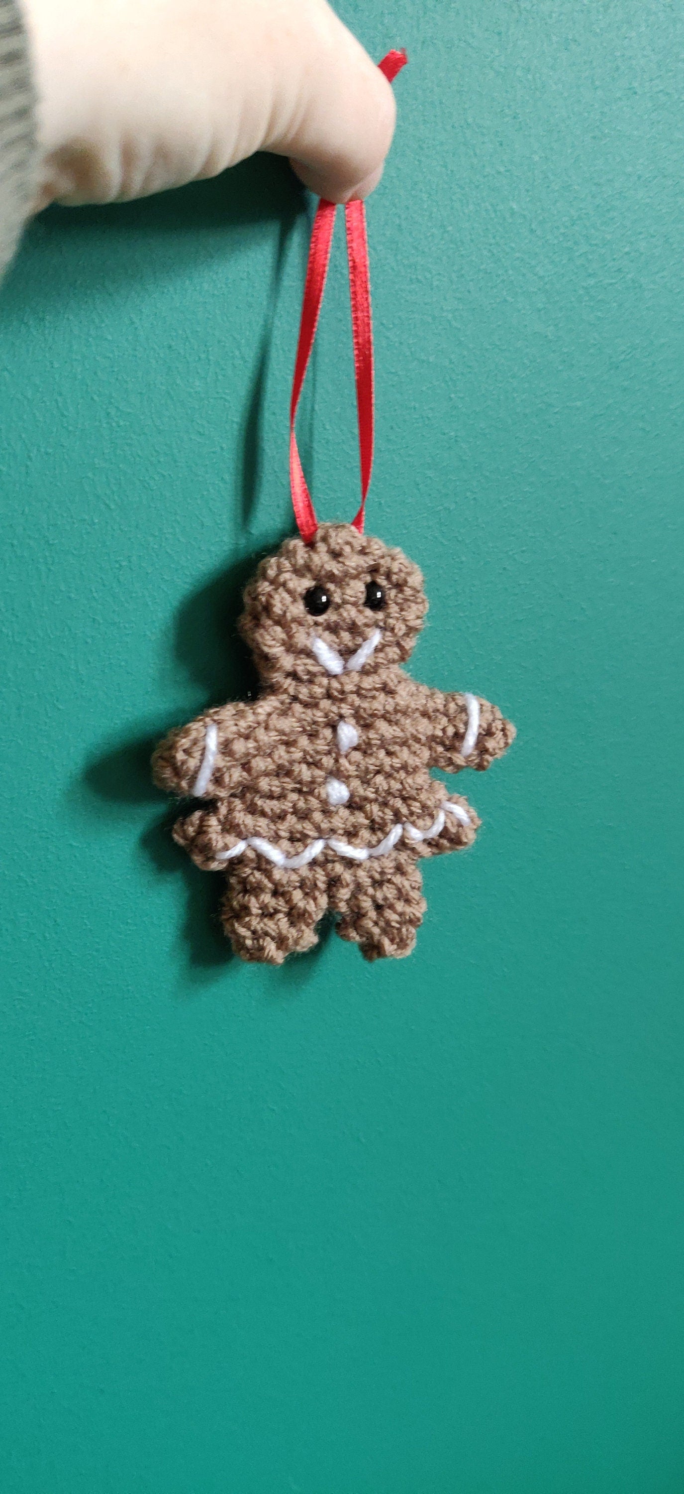 Crochet Gingerbread Lady Christmas Ornament, Hand Stitched Decor