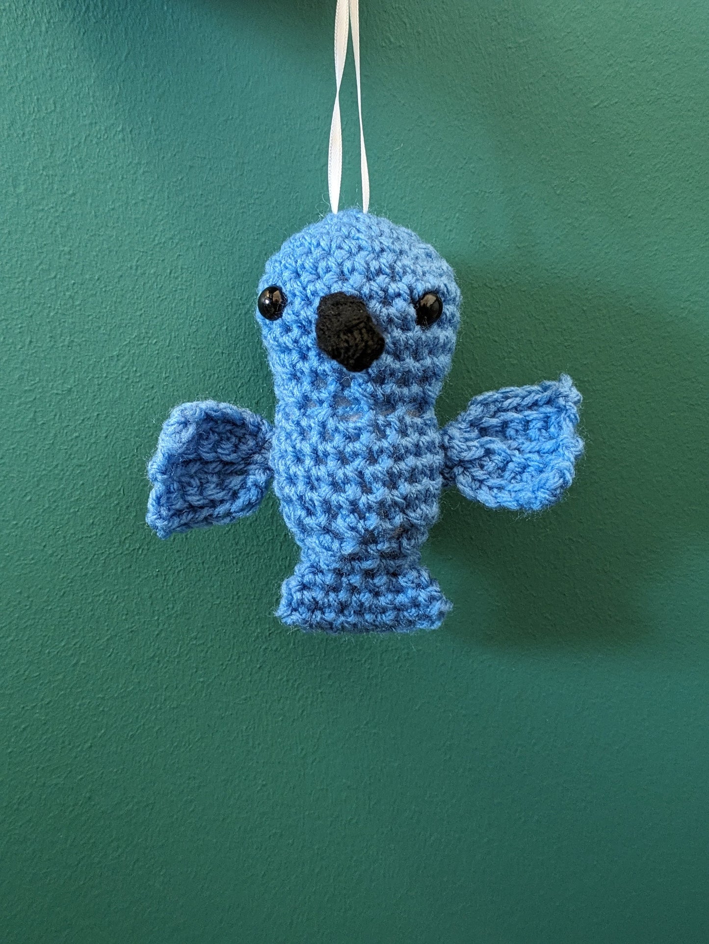 Crochet Hummingbird Car Mirror Ornament: Blue Bird Hanging Decoration