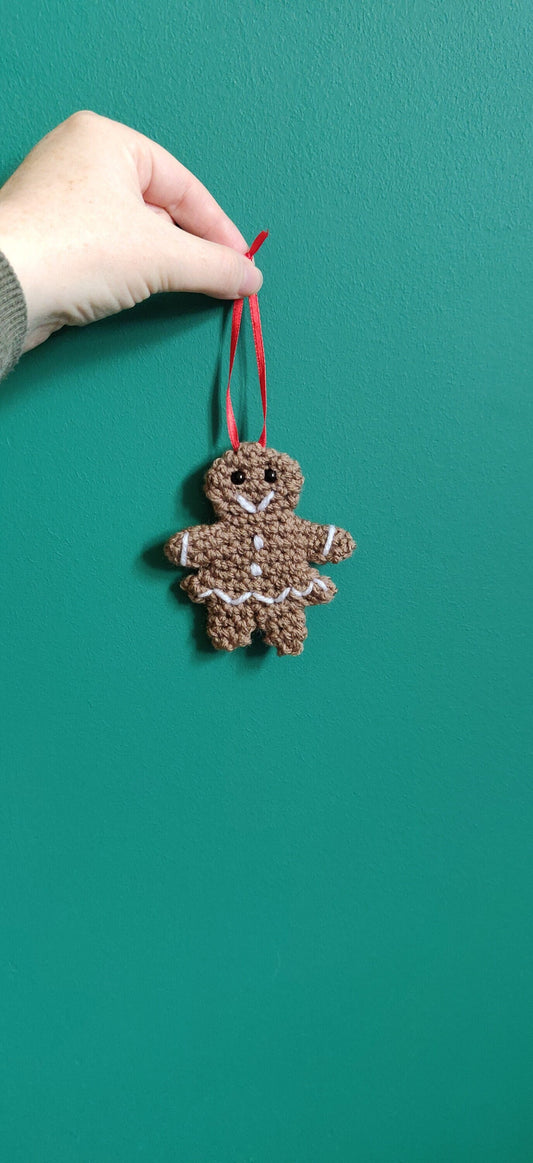 Crochet Gingerbread Lady Christmas Ornament, Hand Stitched Decor