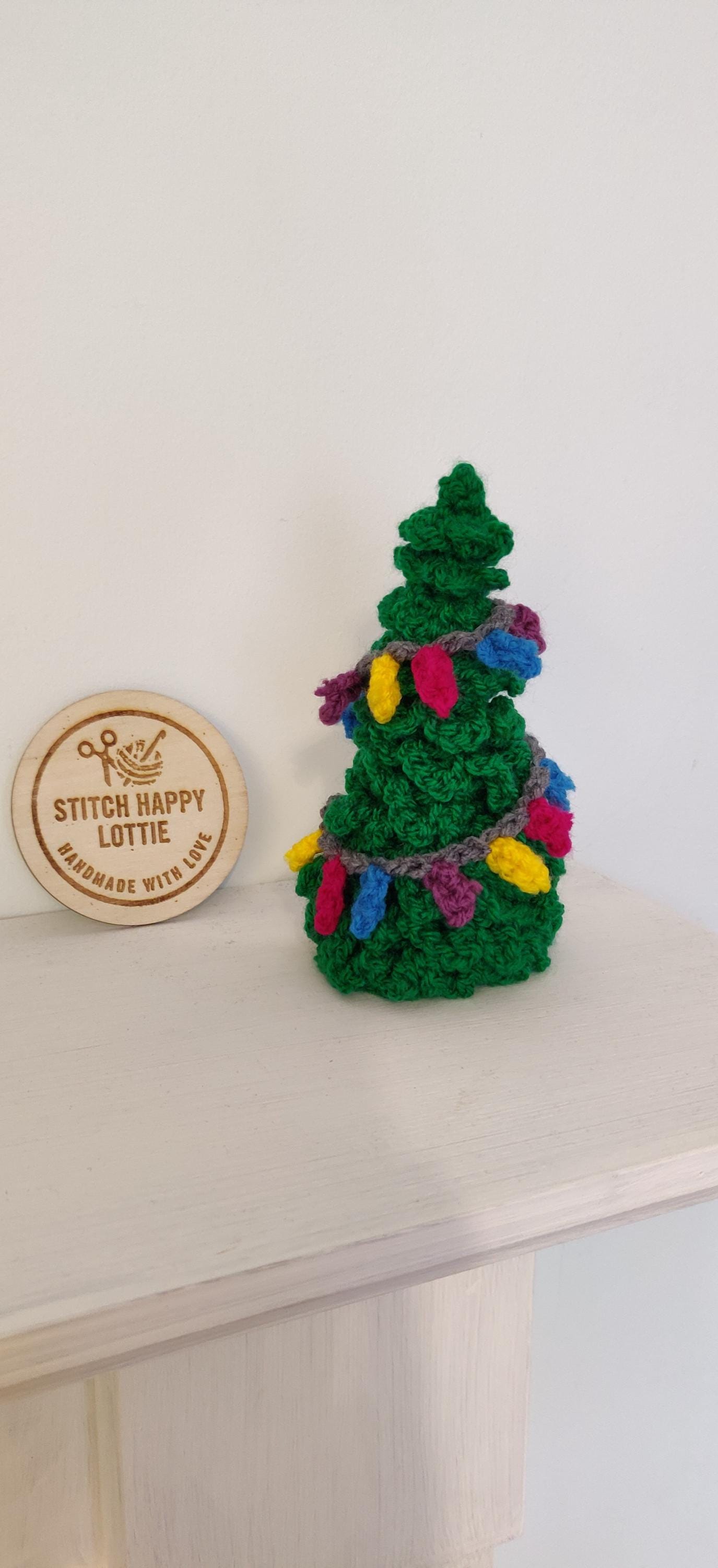 Crochet Christmas Tree Ornament: Mini Green Fir with Rainbow Lights