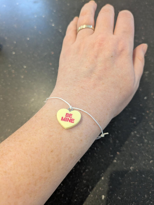 Candy Heart Bracelet, Be Mine Gift for Birthday, Anniversary, Wedding or Valentines Day, Pastel Heart Keepsake Jewellery, Hug Me Charm