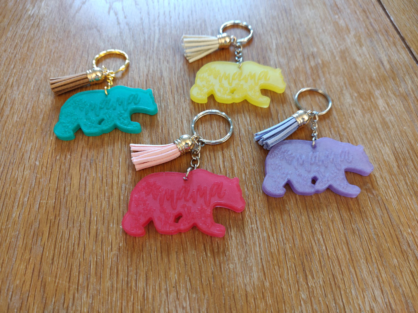 Mama Bear Resin Keyring, Gift for New Mums, Mother's Day Present, Tassel Keychain for Mum, Mom or Mam, Christmas Stocking, Bear Bag Charm