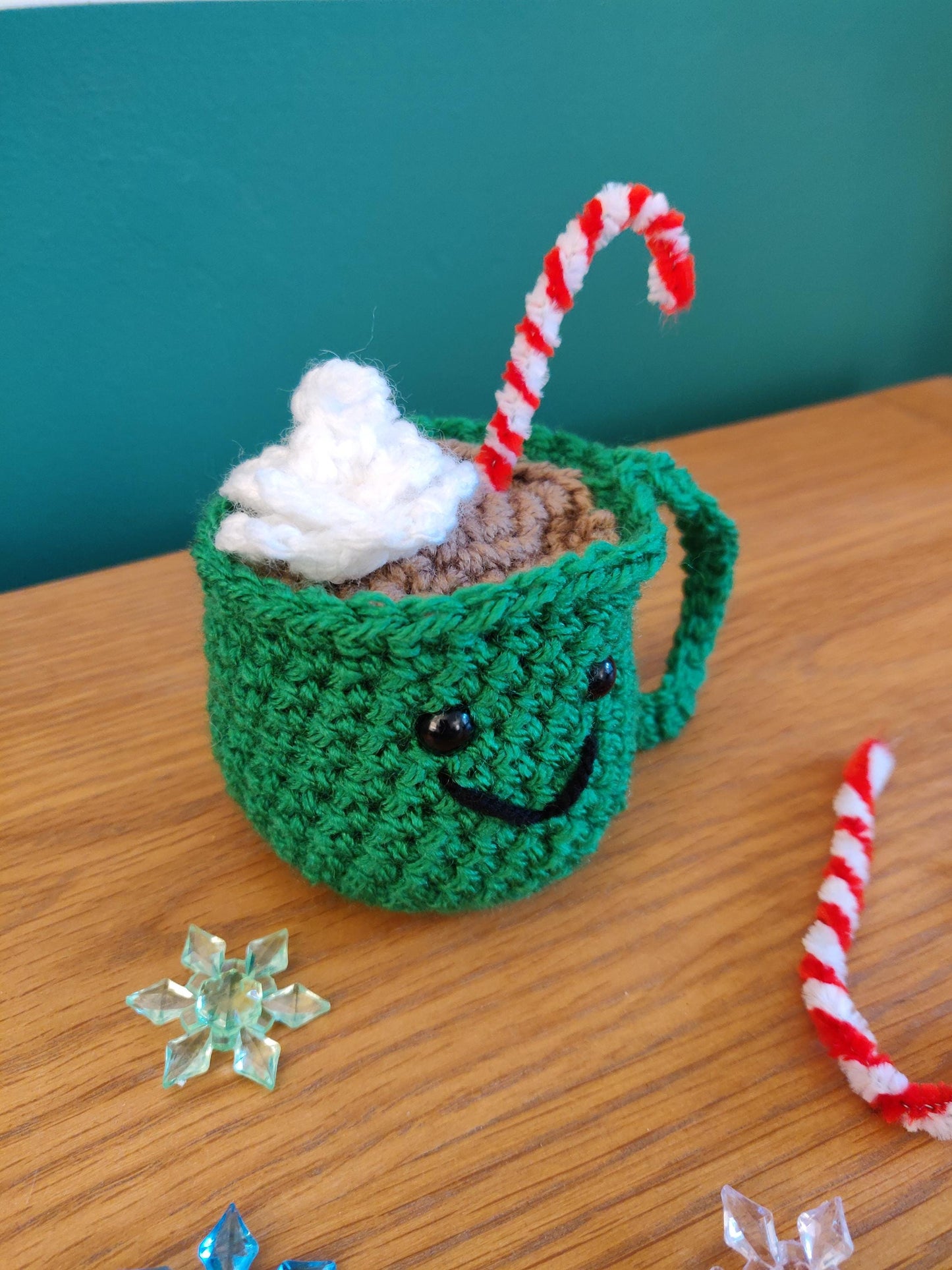 Crochet Hot Chocolate Mug, Hot Cocoa Station Decorations, Christmas Tree Decor, Chocolate Lovers Gift, Christmas Candy Cane Mug Ornament