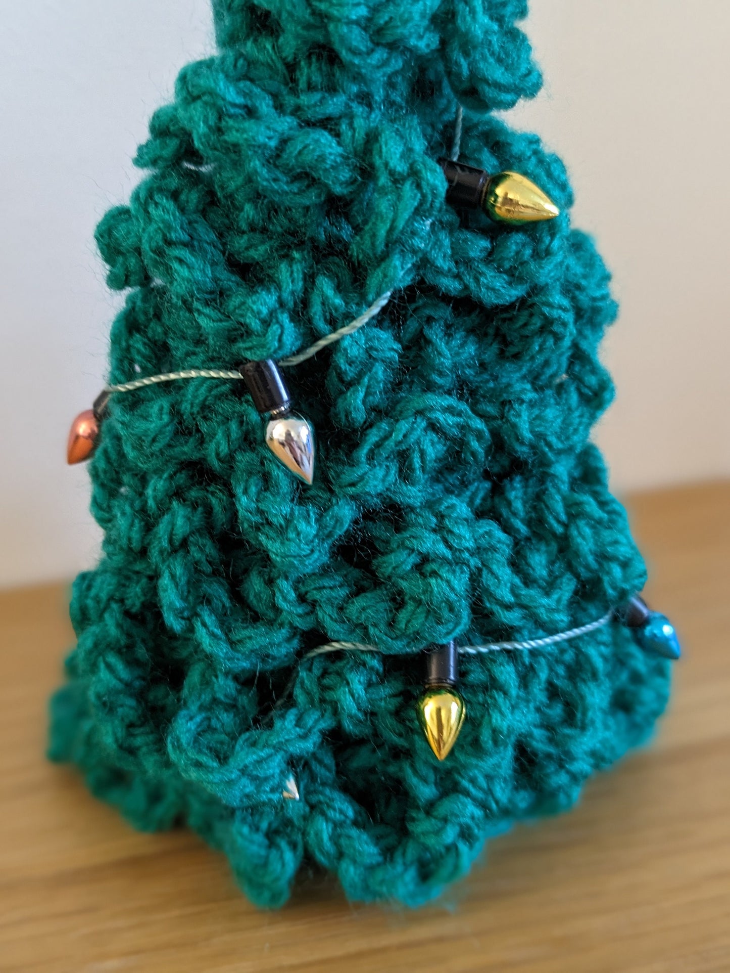 Crochet Christmas Tree Ornament: Mini Green Fir with Rainbow Lights