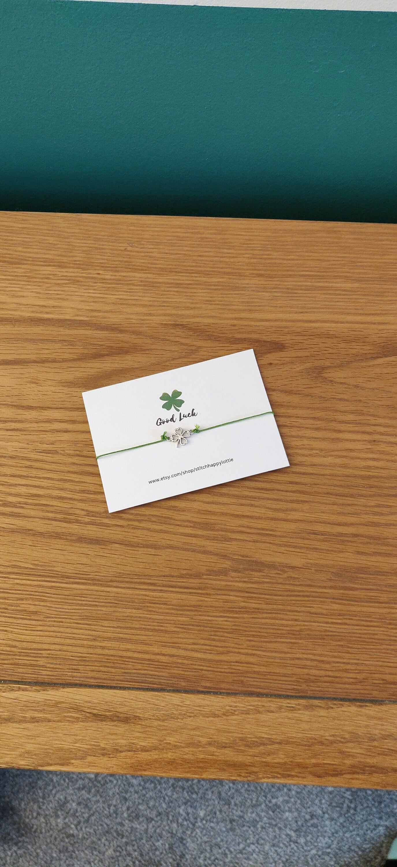 Good Luck Bracelet, Green Four Leaf Clover Charm Jewellery, Good Luck Card, New Job, New School, Exams, Lucky Bracelet, Adjustable Bracelet