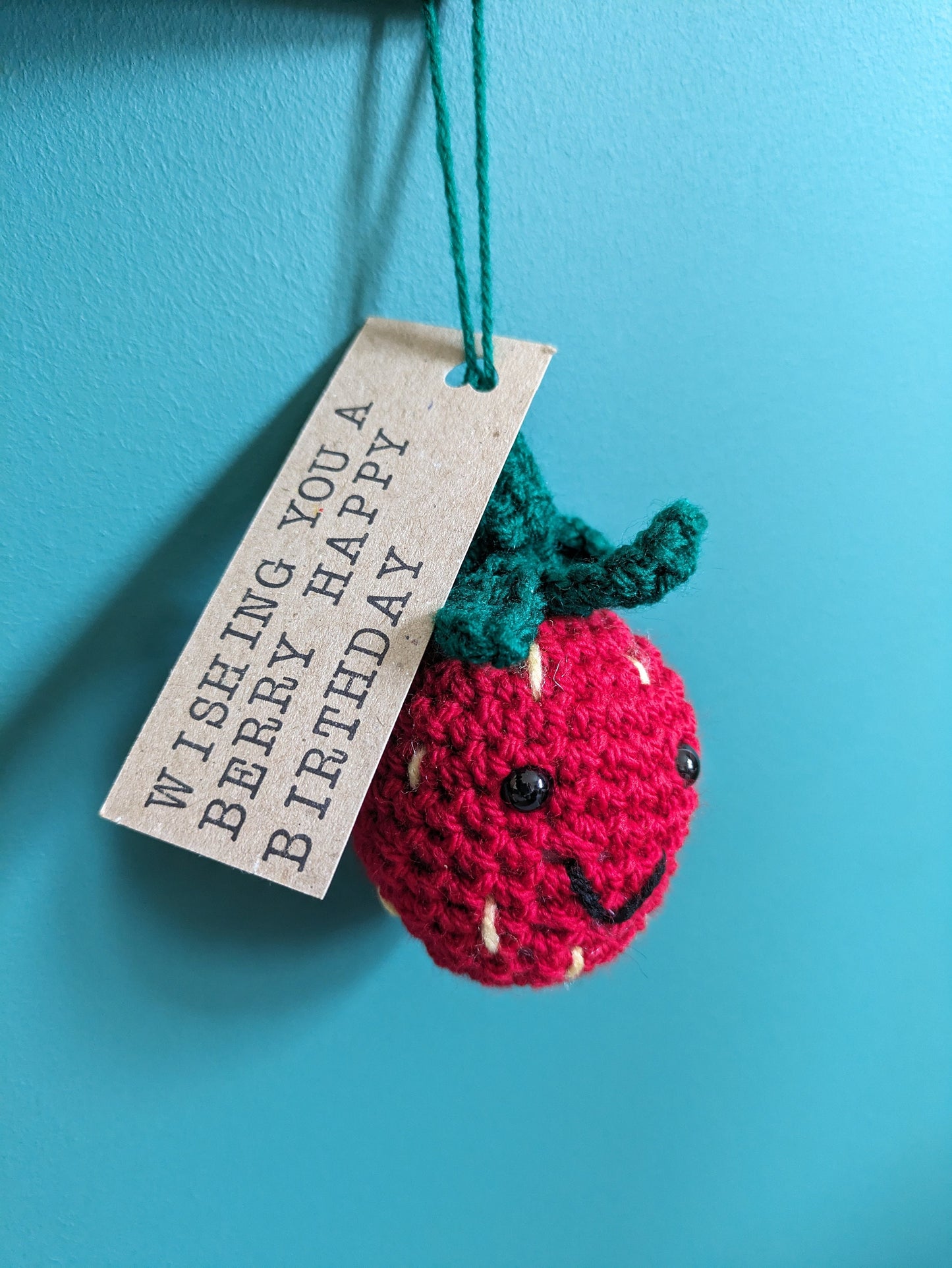 Crochet Strawberry Car Charm: Pun Gift Tag, Anniversary, Valentine