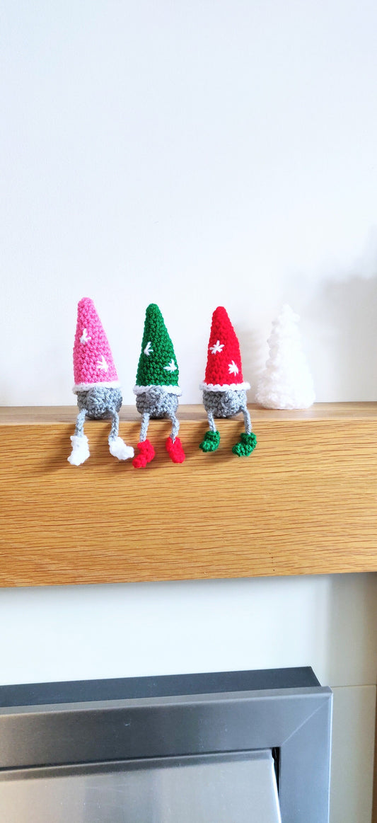 Set of Three Mini Gnomes, Gonk Christmas Decoration, Elf Shelf Sitter, Shelf Buddy, Gnome Figurine, Pink Gnome Gift, Red and Green Gonk