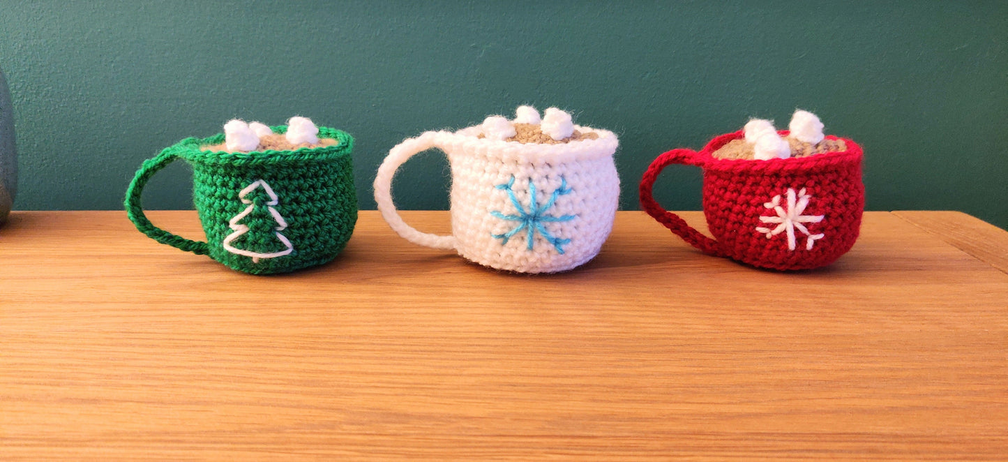 Crochet Hot Chocolate Mug, Hot Cocoa Station Decorations, Christmas Tree Decor, Chocolate Lovers Gift, Christmas Candy Cane Mug Ornament