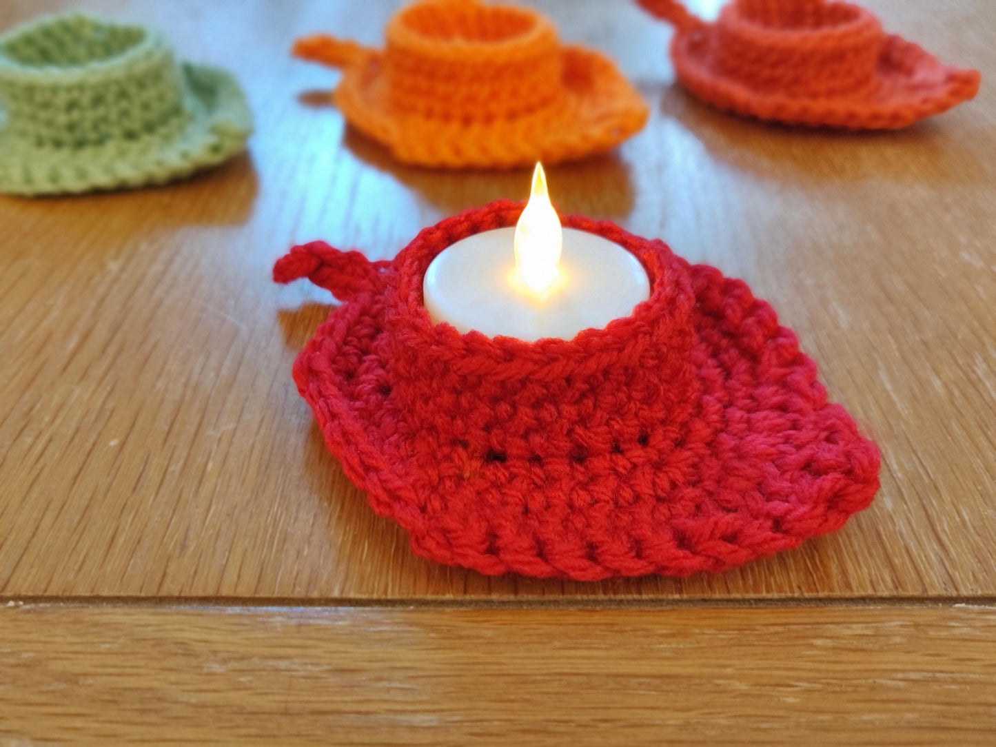 Autumn, Fall Leaf Tea Light Holder, Artificial Flame Candle, Autumn Decor, Table Setting, Diwali Candle, Crochet Leaves, Thanksgiving Table